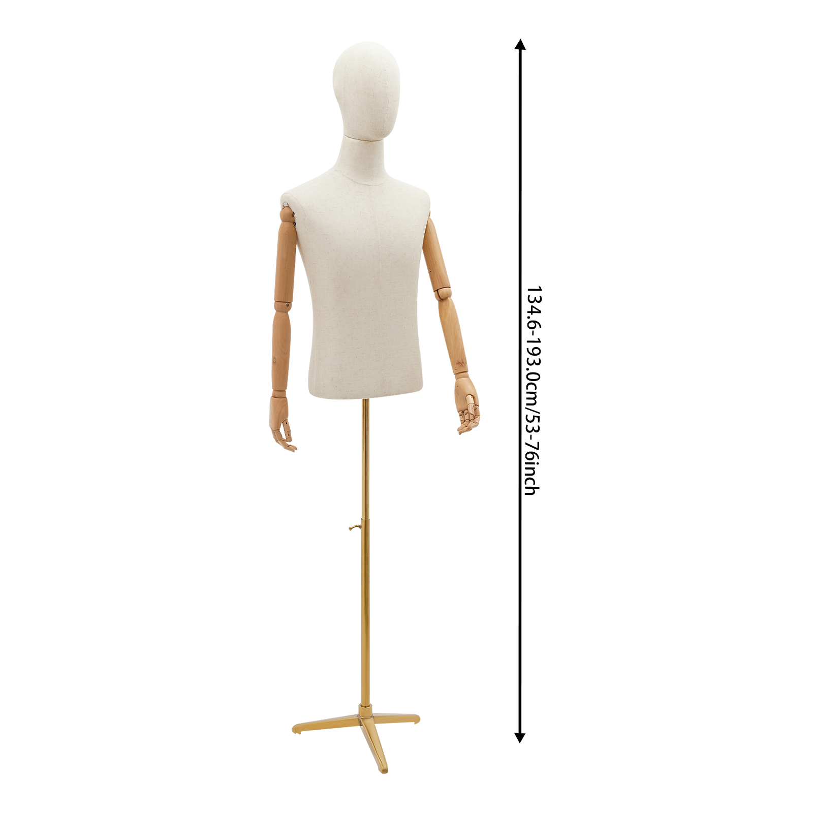 53"~76" Heren Paspop Display, Metalen Standaard Paspop, Verstelbare Houding Paspop - Gouden Driehoek Basis