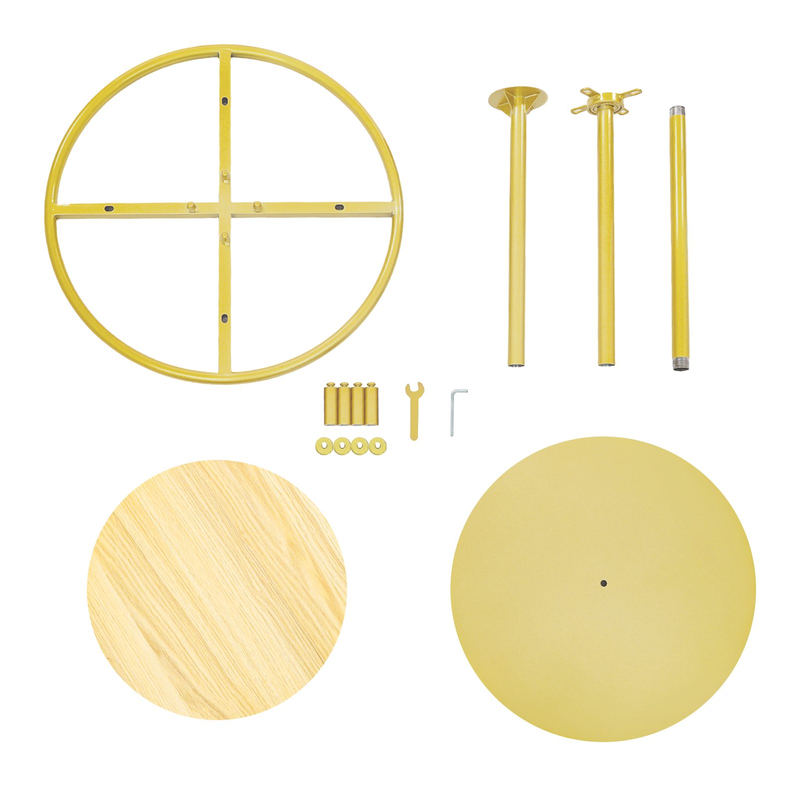Rond kledingrek, kledingrek, draaibaar kledingrek - paneel in houtkleur en gouden behuizing