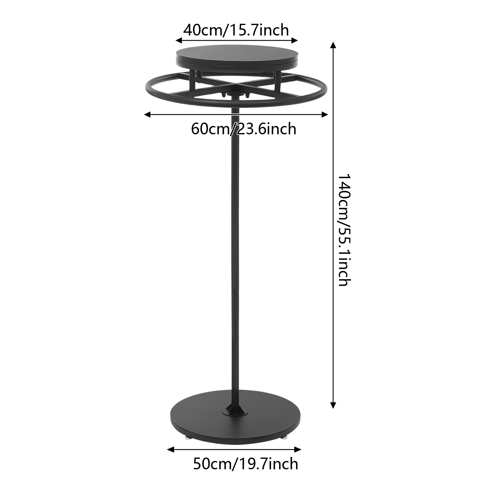 Rond kledingrek, kledingdisplayrek, draaibaar kledingrek - zwart houten paneel & zwarte behuizing