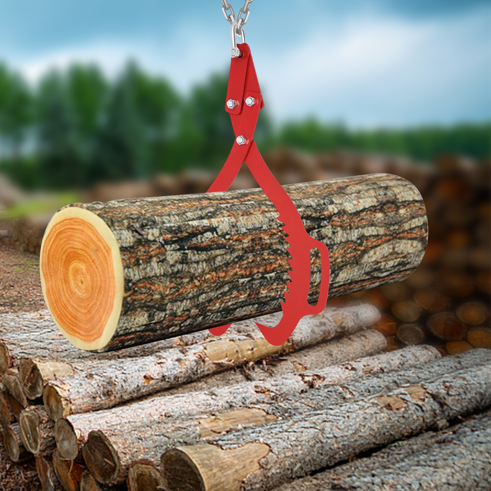 Holzzange, Forstzange für Baumstämme bis 635mm, 1000kg Zugkraft (Rot)