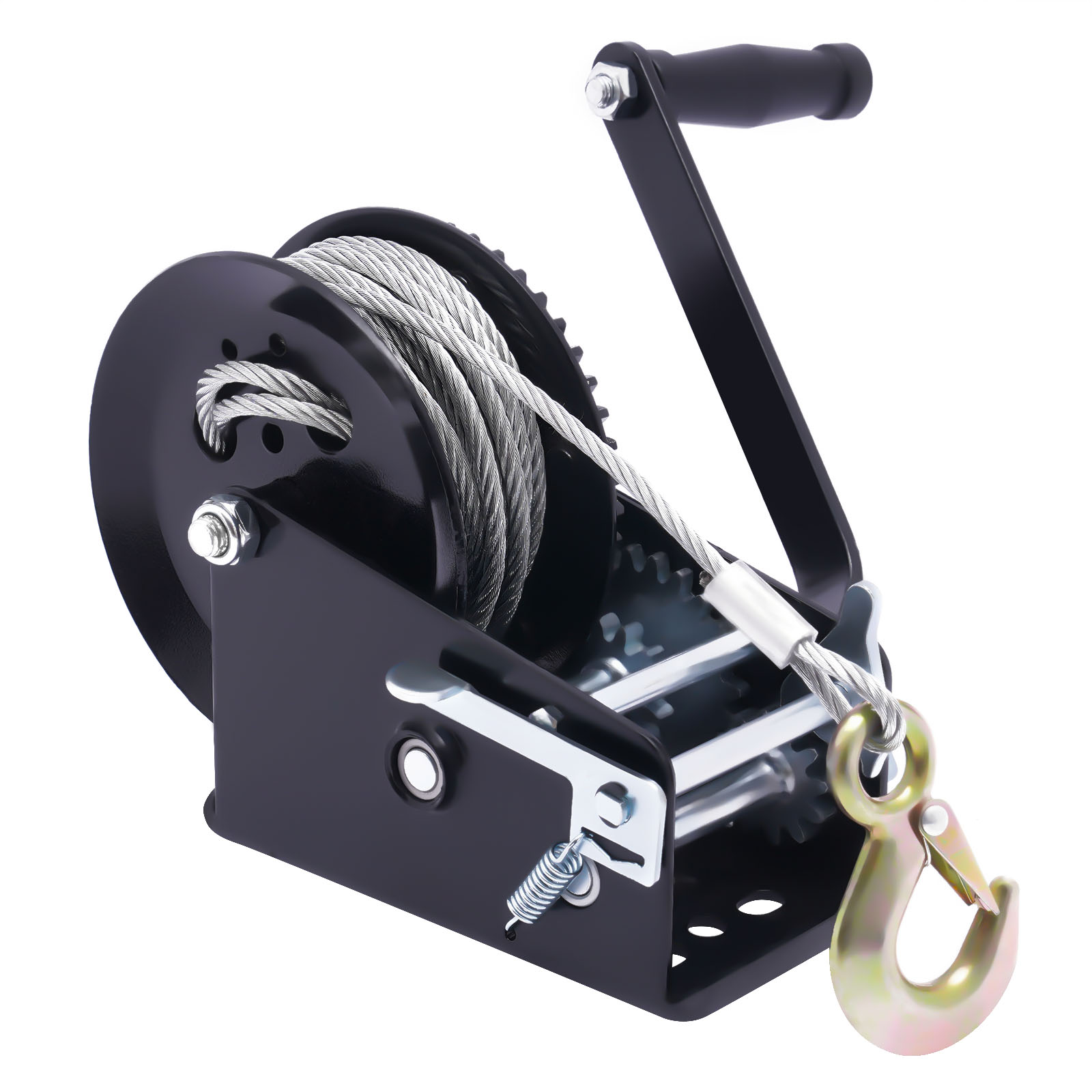 Handseilwinde, Handkurbelgetriebe für Anhänger, robuste Handseilwinde, 10 m Kabel, Anhängerseilwinde, verwendet im Schnee, Sumpf, Wüste, Strand, Schwarz