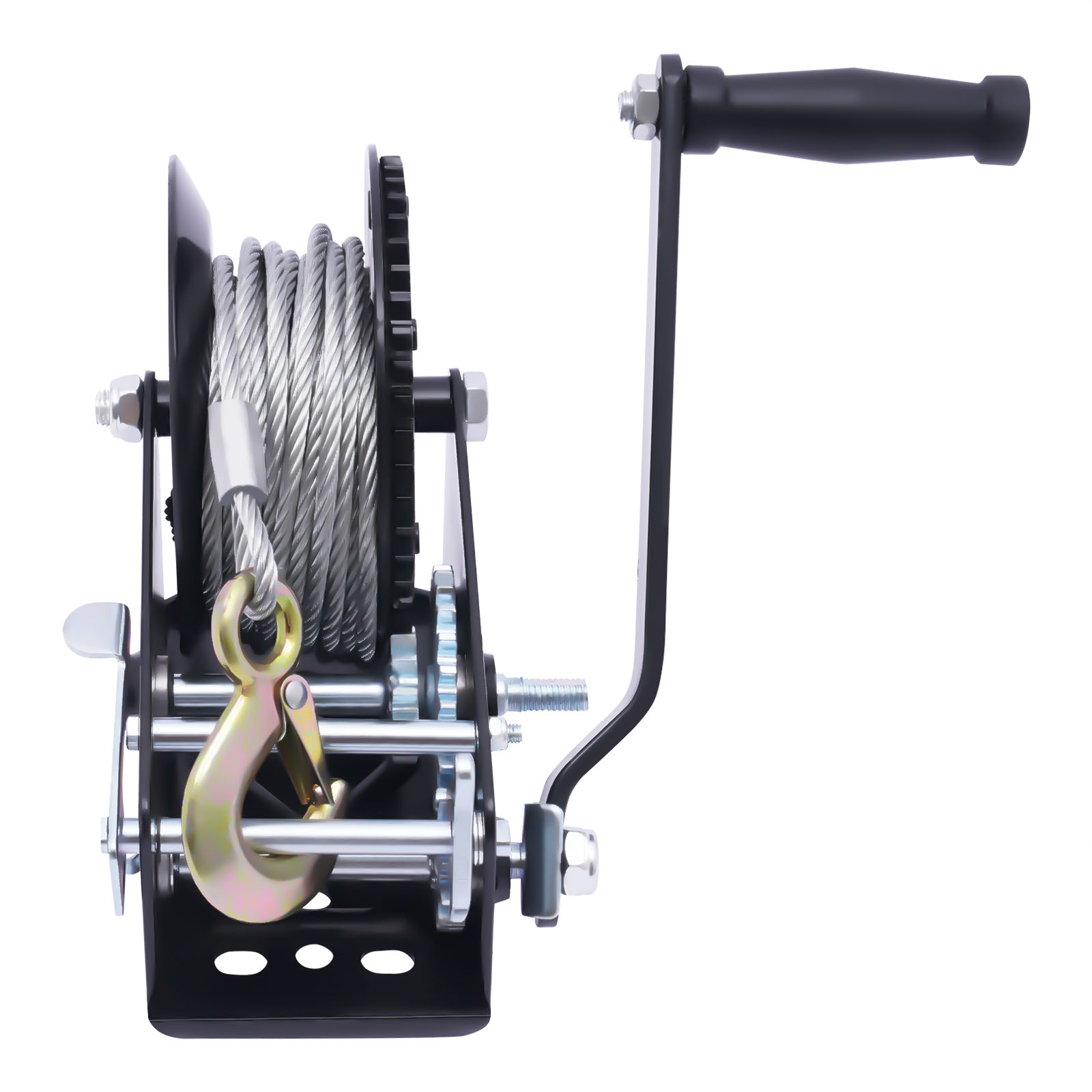 Handseilwinde, Handkurbelgetriebe für Anhänger, robuste Handseilwinde, 10 m Kabel, Anhängerseilwinde, verwendet im Schnee, Sumpf, Wüste, Strand, Schwarz