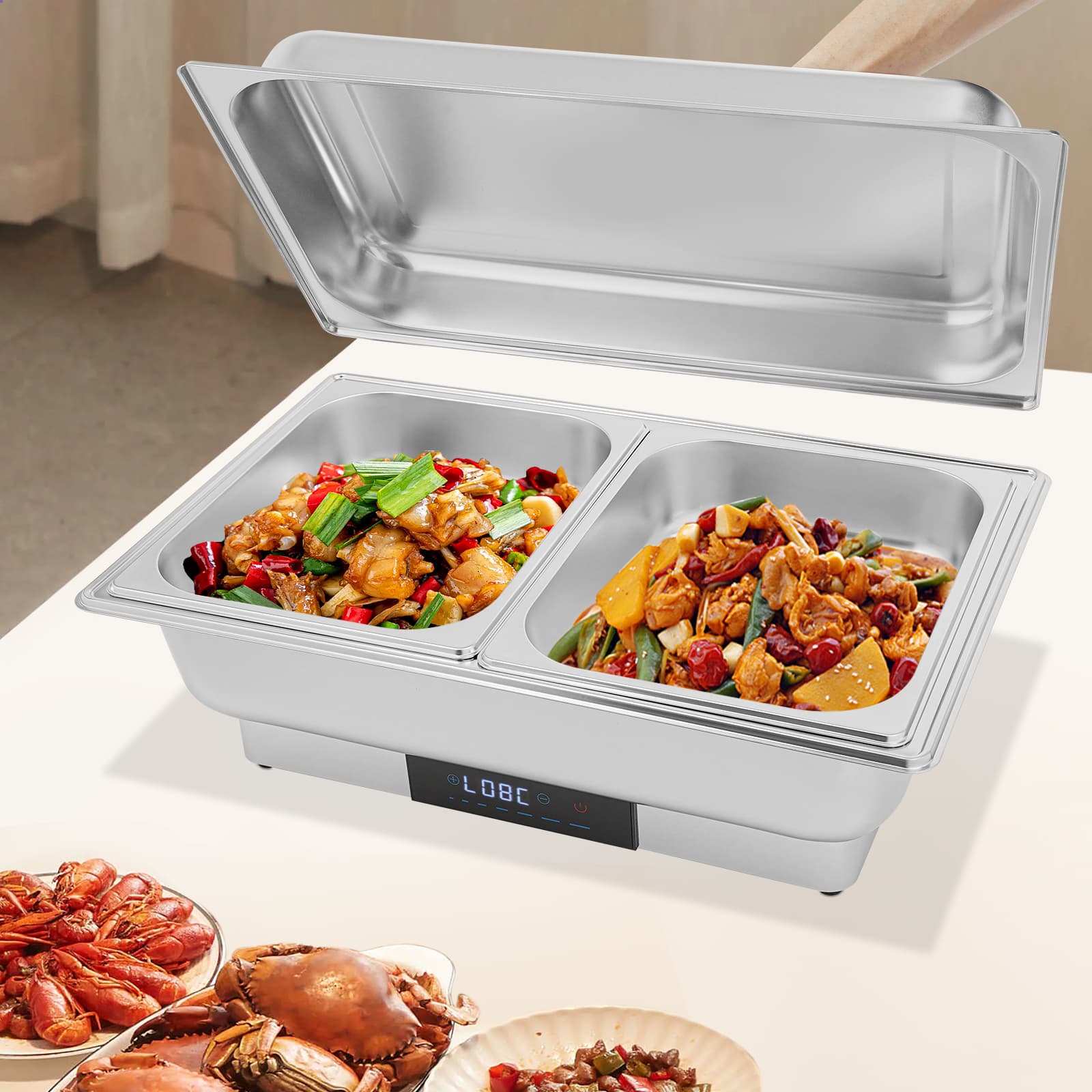 Electric Chafing Dish Buffet Set, Stainless Steel Buffet Server, Food Warmer with Temperature Control for Buffets