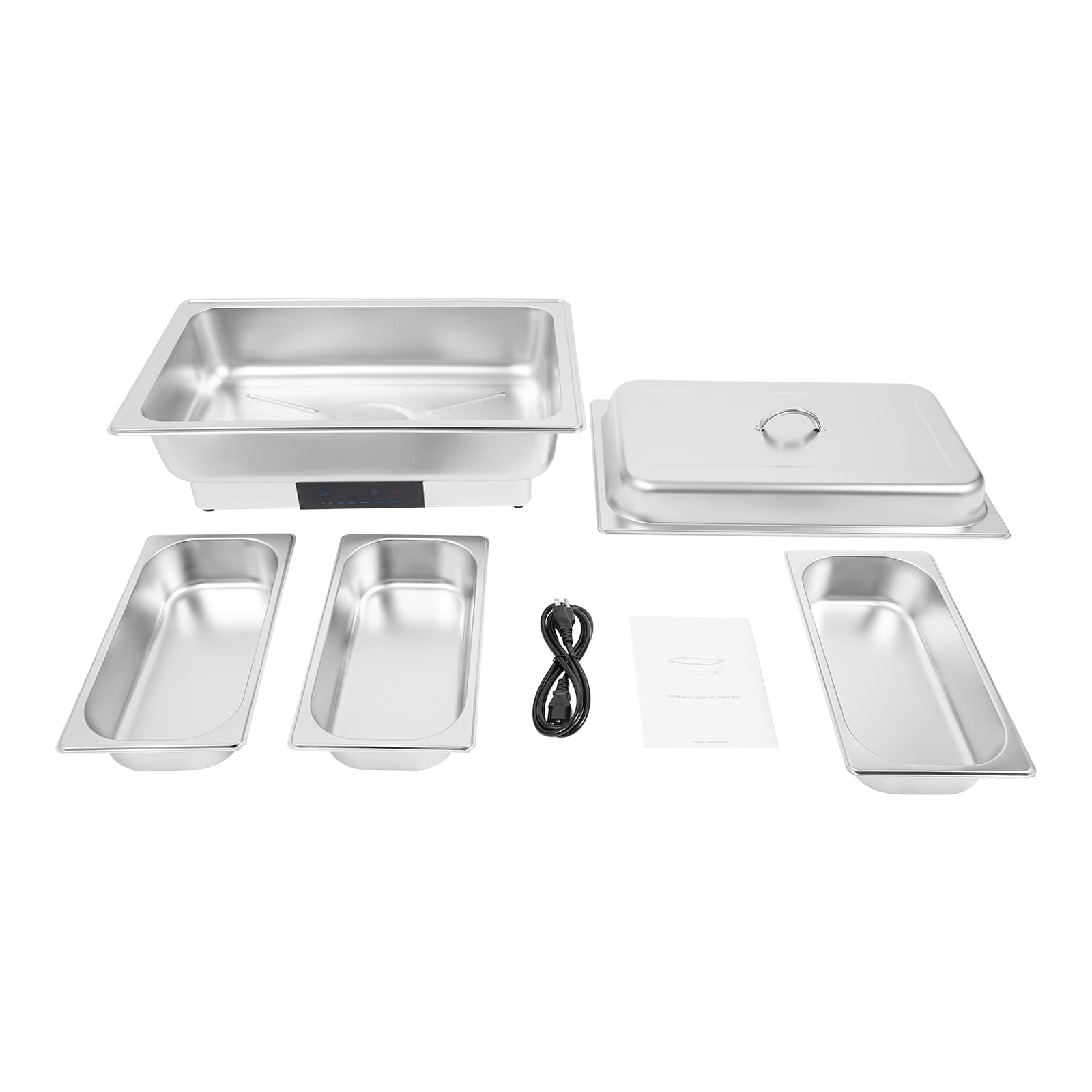 Electric heating touch temperature control dining stove - portable cover three compartments 9 liters, electric heating buffet plate set, stainless steel buffet server