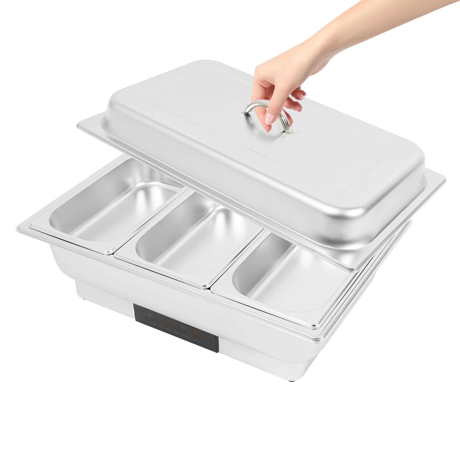 Electric heating touch temperature control dining stove - portable cover three compartments 9 liters, electric heating buffet plate set, stainless steel buffet server