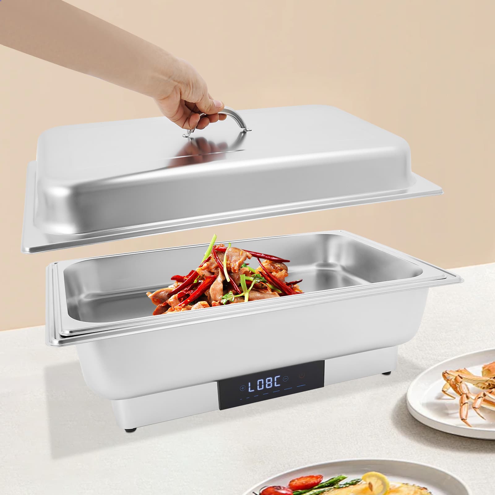 Réchaud de salle à manger à chauffage électrique tactile avec contrôle de température - couvercle portable à grille unique de 9 litres