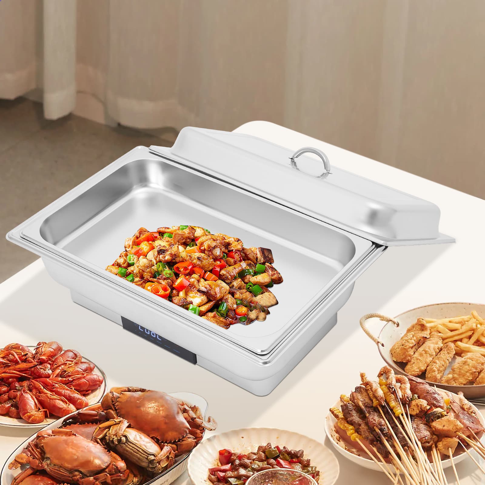Réchaud de salle à manger à chauffage électrique tactile avec contrôle de température - couvercle portable à grille unique de 9 litres