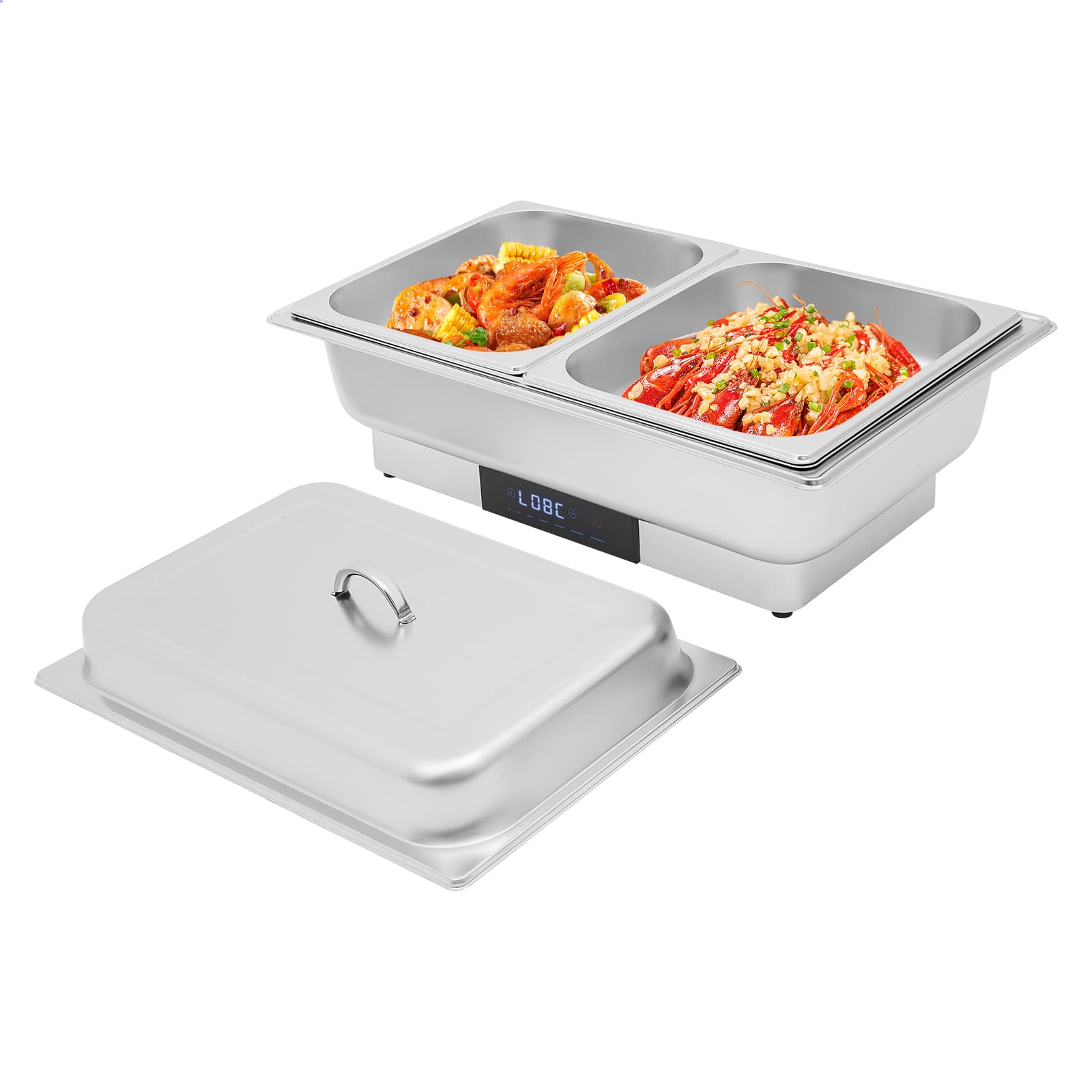 Réchaud à chauffage électrique tactile à température contrôlée - couvercle portable 1 grille simple + 2 petites grilles, ensemble d'assiettes de buffet chauffantes électriques
