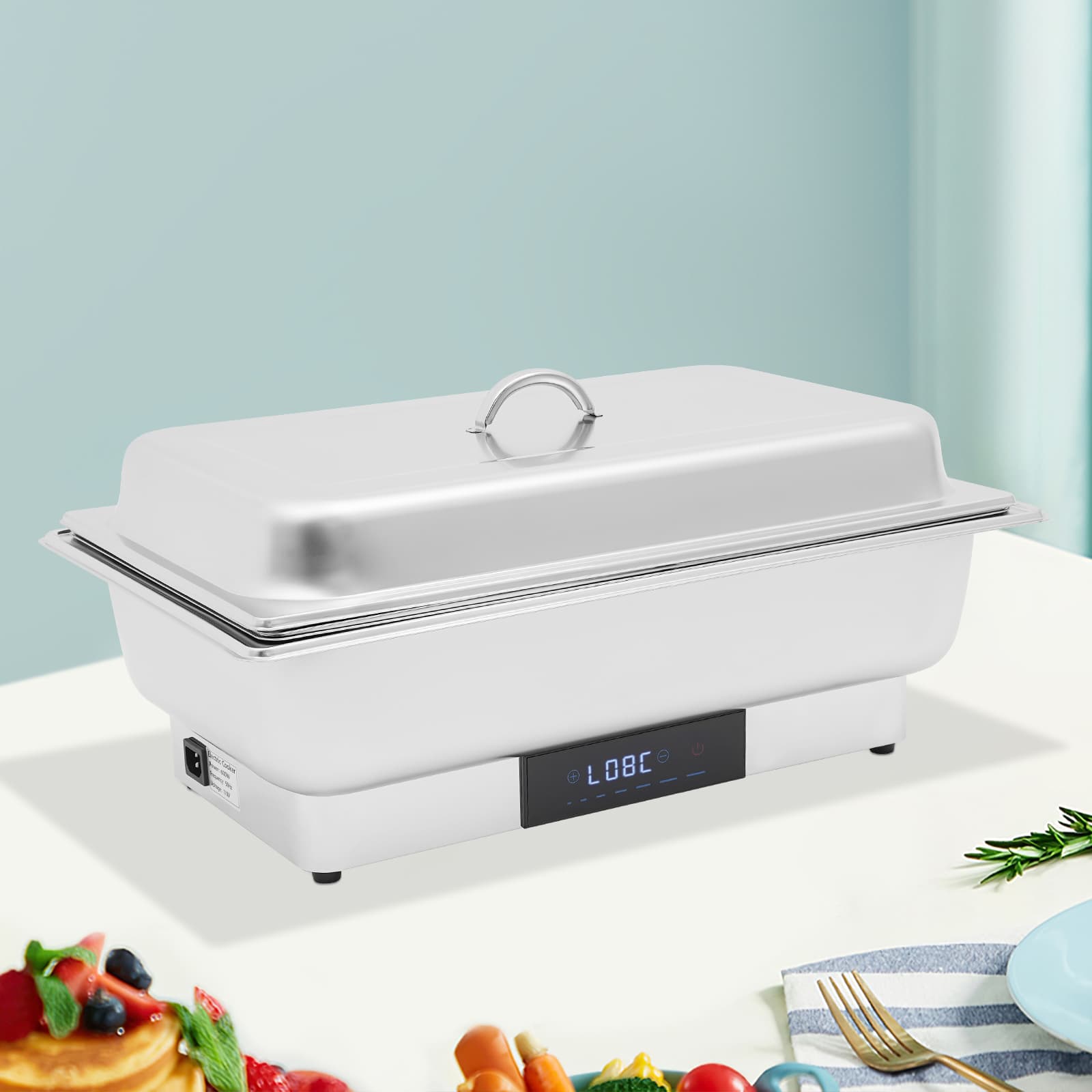 Réchaud à chauffage électrique tactile à température contrôlée - couvercle portable 1 grille simple + 2 petites grilles, ensemble d'assiettes de buffet chauffantes électriques