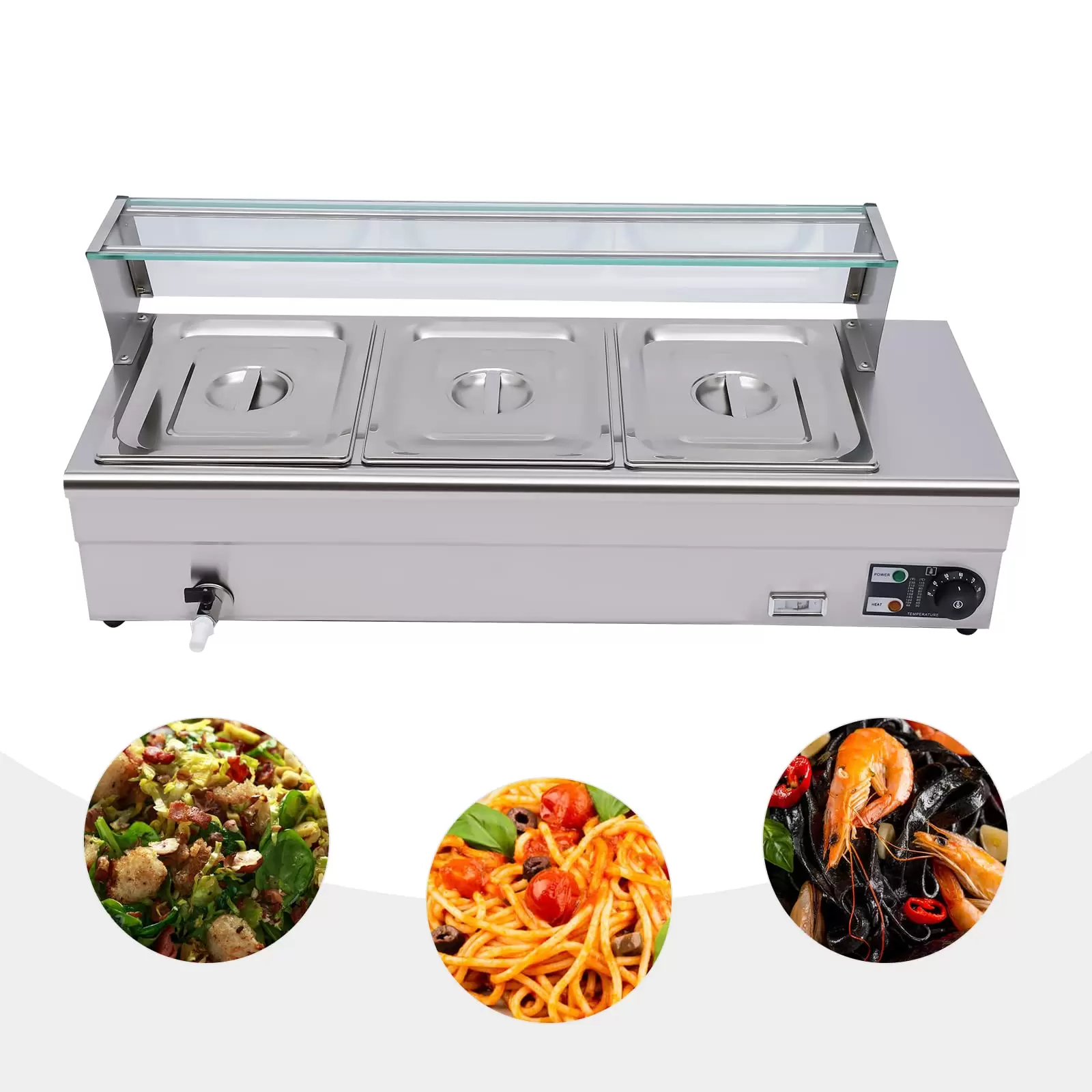 1200W Buffetwärmer mit Thermometer und Ablasshahn 3 x 6 L Edelstahl Buffetwärmer Speisenwärmer elektrisch Buffet Wärmer