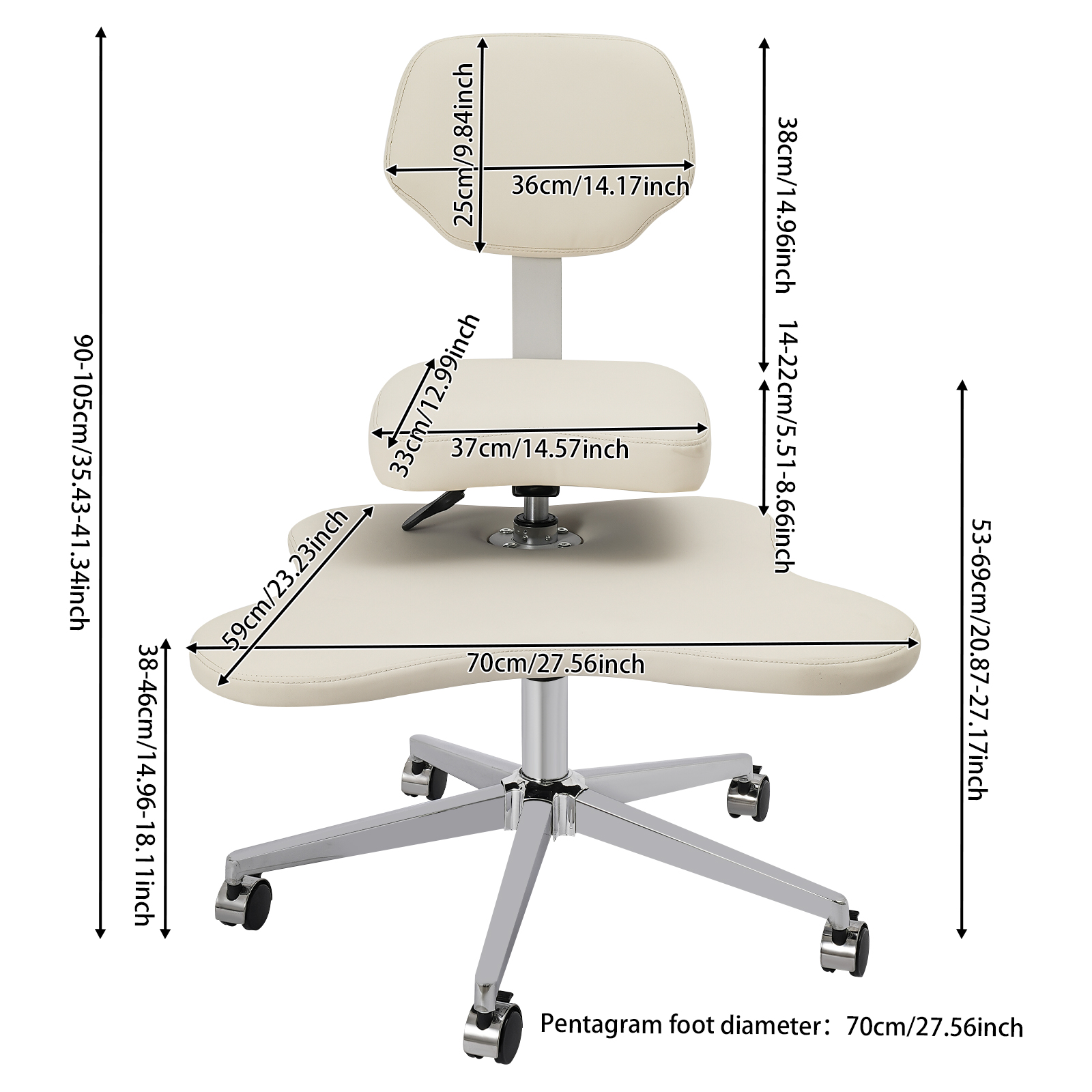 Sedia da ufficio a gambe incrociate con 2 cuscini di seduta regolabili, sedia Criss Cross con ruote, sedia da meditazione - Bianco Sedia da ufficio a gambe incrociate con 2 cuscini di seduta regolabili, sedia Criss Cross con ruote, sedia da meditazione - Bianco