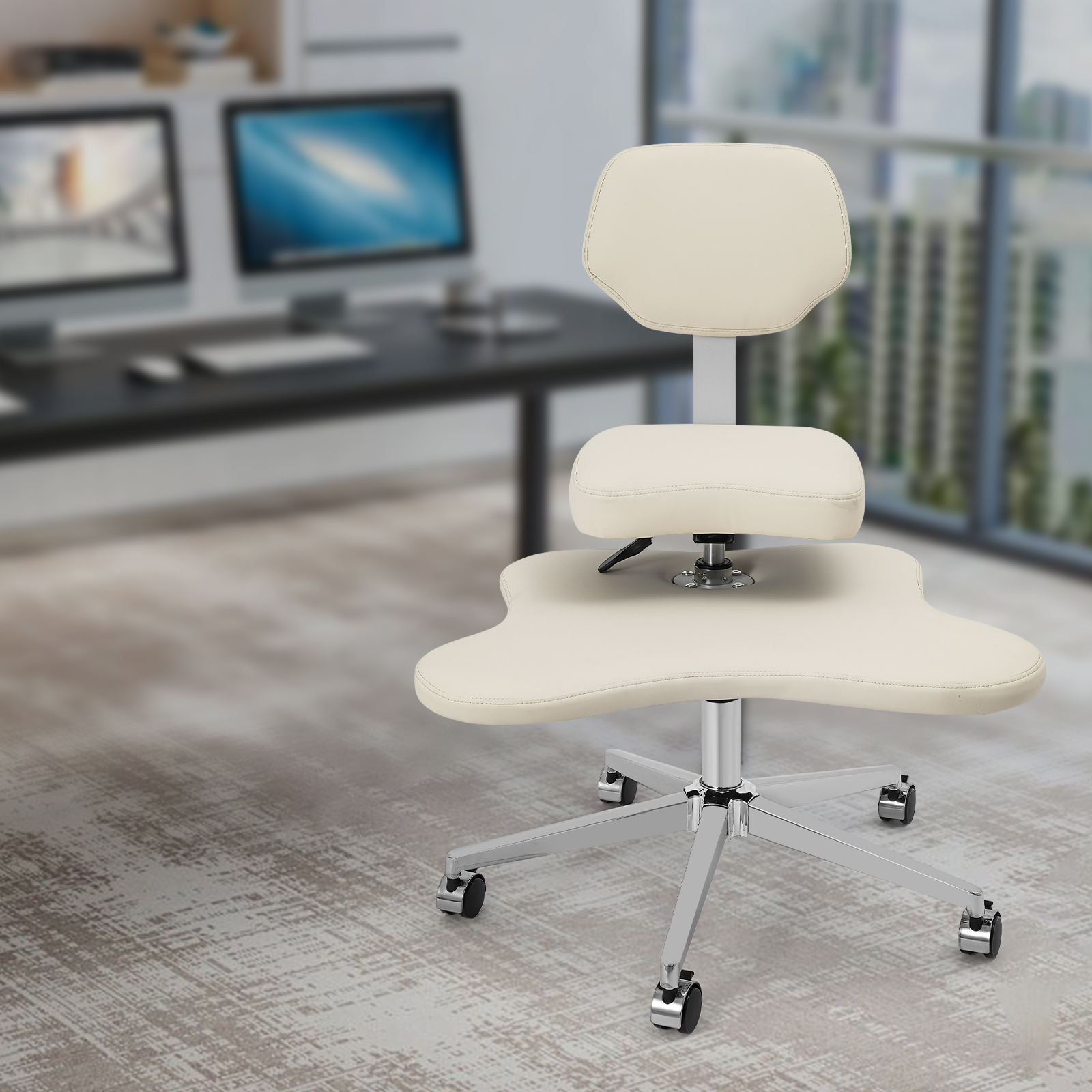 Sedia da ufficio a gambe incrociate con 2 cuscini di seduta regolabili, sedia Criss Cross con ruote, sedia da meditazione - Bianco Sedia da ufficio a gambe incrociate con 2 cuscini di seduta regolabili, sedia Criss Cross con ruote, sedia da meditazione - Bianco