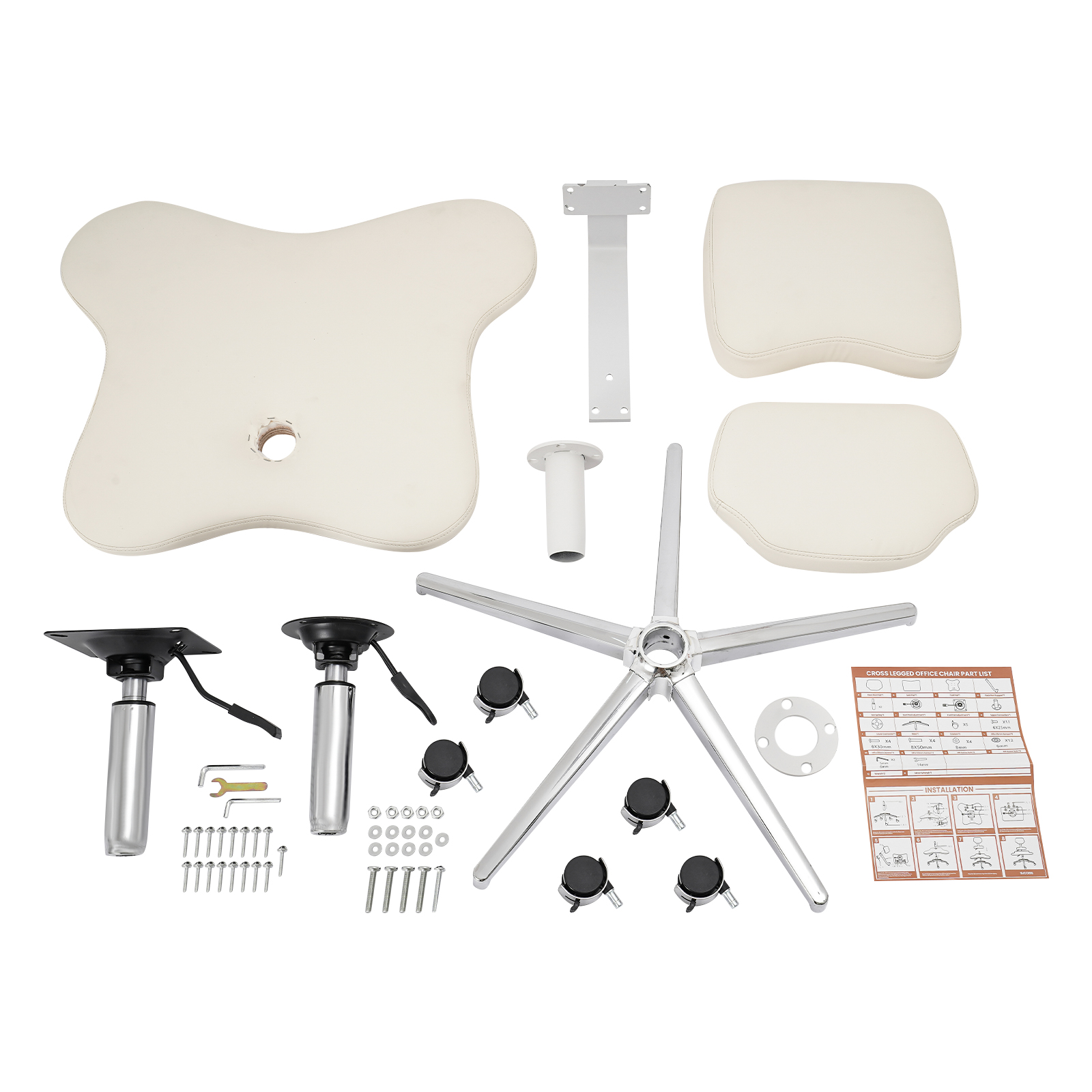 Sedia da ufficio a gambe incrociate con 2 cuscini di seduta regolabili, sedia Criss Cross con ruote, sedia da meditazione - Bianco Sedia da ufficio a gambe incrociate con 2 cuscini di seduta regolabili, sedia Criss Cross con ruote, sedia da meditazione - Bianco