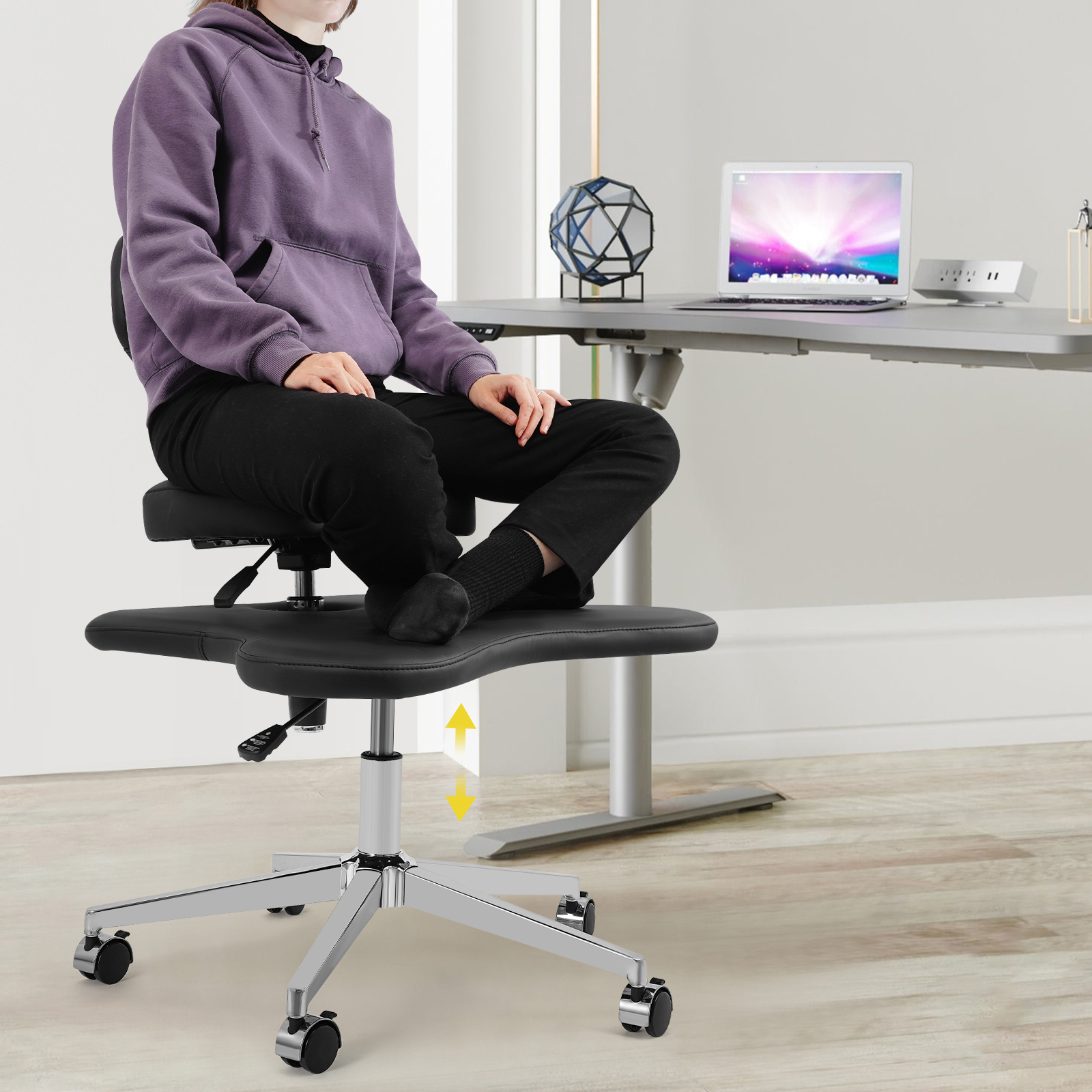 Sedia Da Ufficio Ergonomica HOMRELEXA Con Gambe Incrociate, Seduta Ampia, Schienale Alto E Ruote, Per ADHD