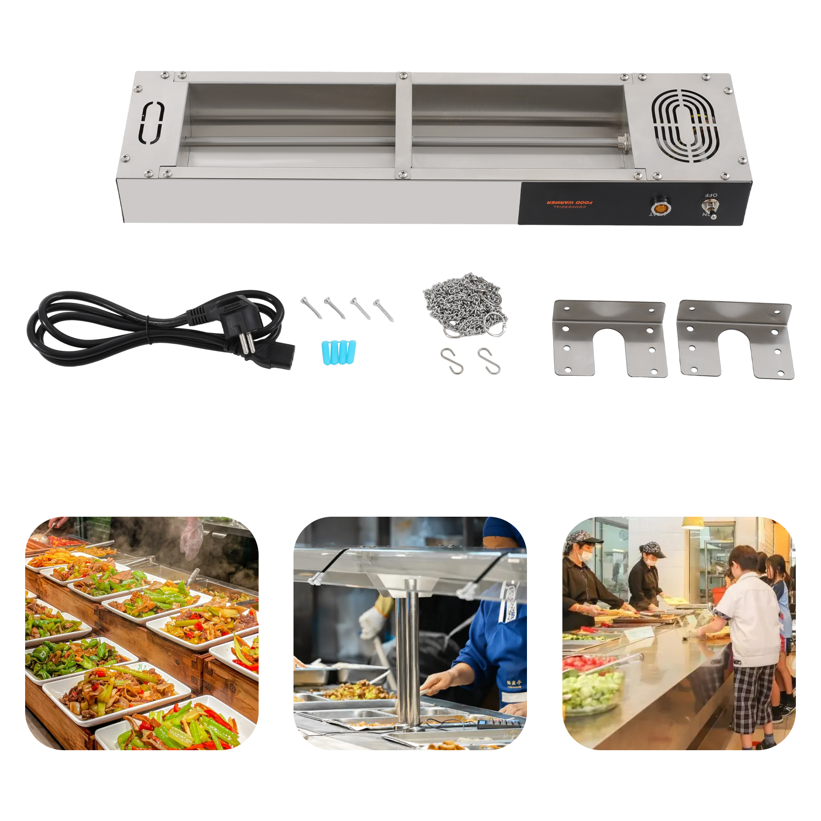 Food heating lamp with wire and plug for food heating 60x15cm