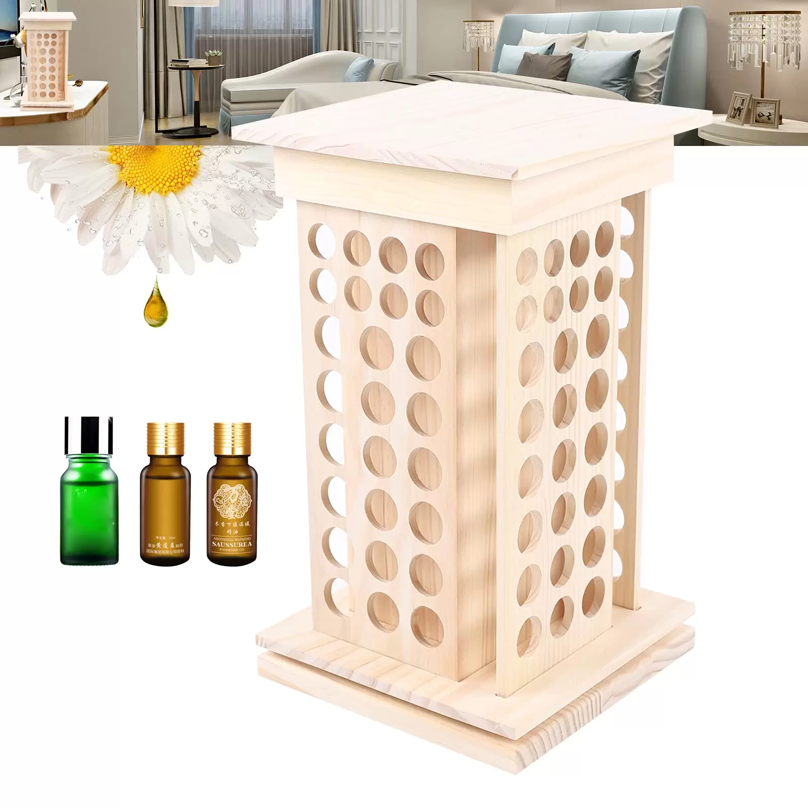 Ätherisches Öl Display Ständer 104 Löcher Aromatherapie Öle Hölzern Tragen Gestell Halter Organisator