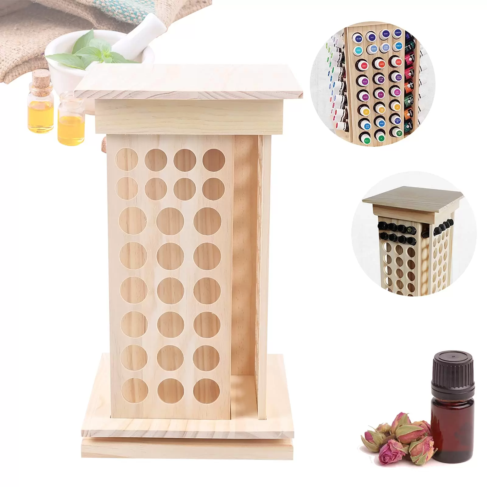 Ätherisches Öl Display Ständer 104 Löcher Aromatherapie Öle Hölzern Tragen Gestell Halter Organisator