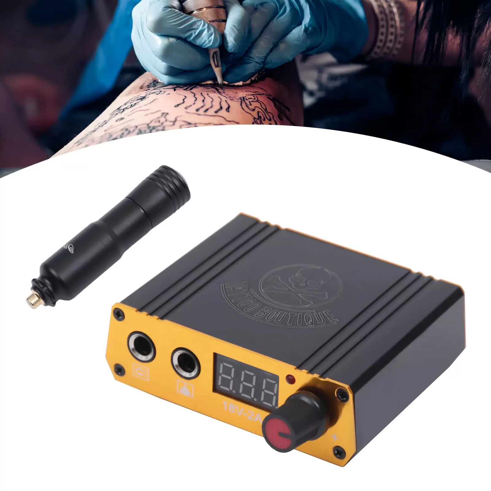 Rotary Tattoo Maschine Stift, Tattoo Kit mit 10Pcs Patronennadeln Tattoo Tinten Netzteil Fußpedal für Tattoo Anfänger