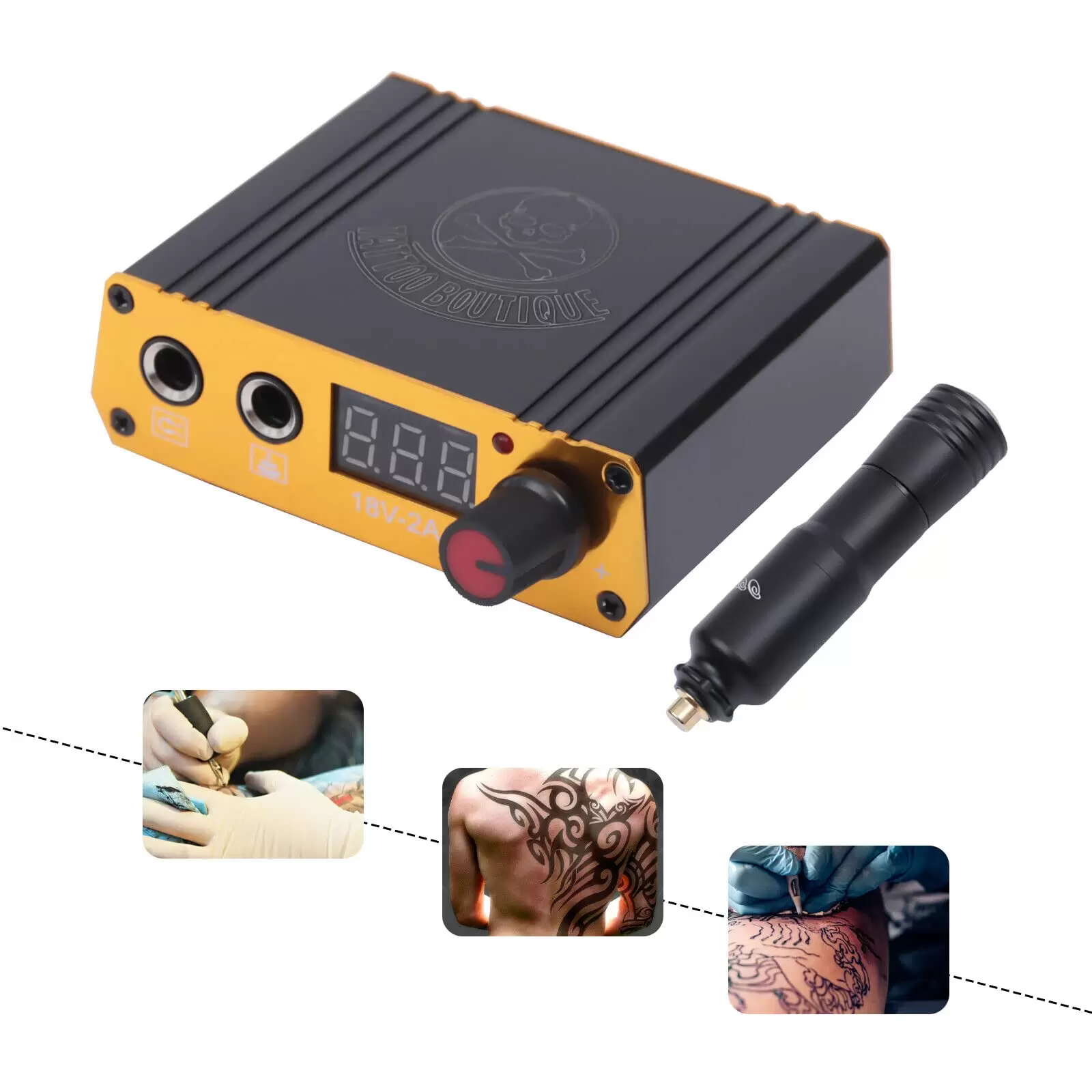 Rotary Tattoo Maschine Stift, Tattoo Kit mit 10Pcs Patronennadeln Tattoo Tinten Netzteil Fußpedal für Tattoo Anfänger
