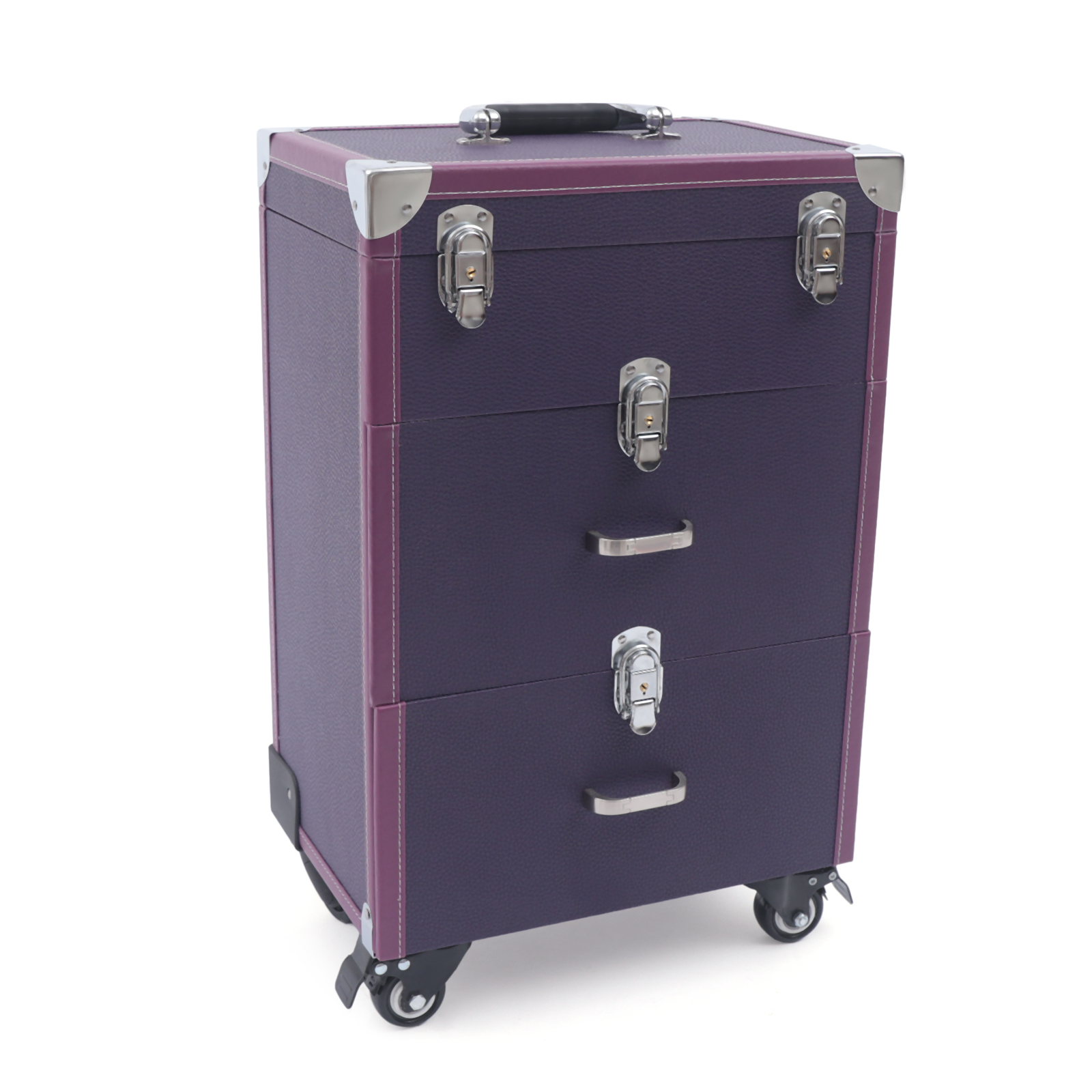 Make-up-Koffer mit Rollen, Roll-Make-up-Koffer, Nagellack-Organizer mit 4 Rollen, Lila