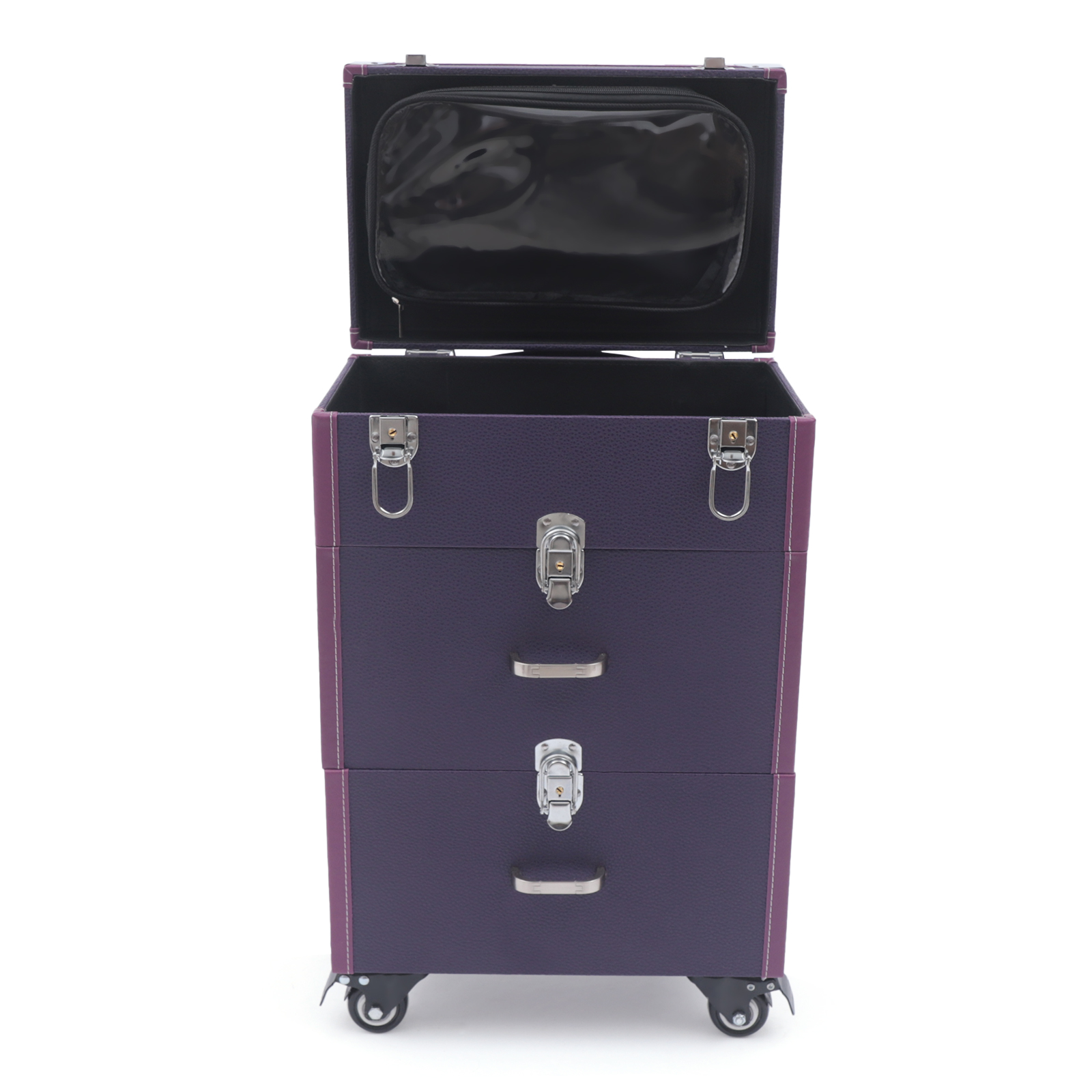 Make-up-Koffer mit Rollen, Roll-Make-up-Koffer, Nagellack-Organizer mit 4 Rollen, Lila Make-up-Koffer mit Rollen, Roll-Make-up-Koffer, Nagellack-Organizer mit 4 Rollen, Lila
