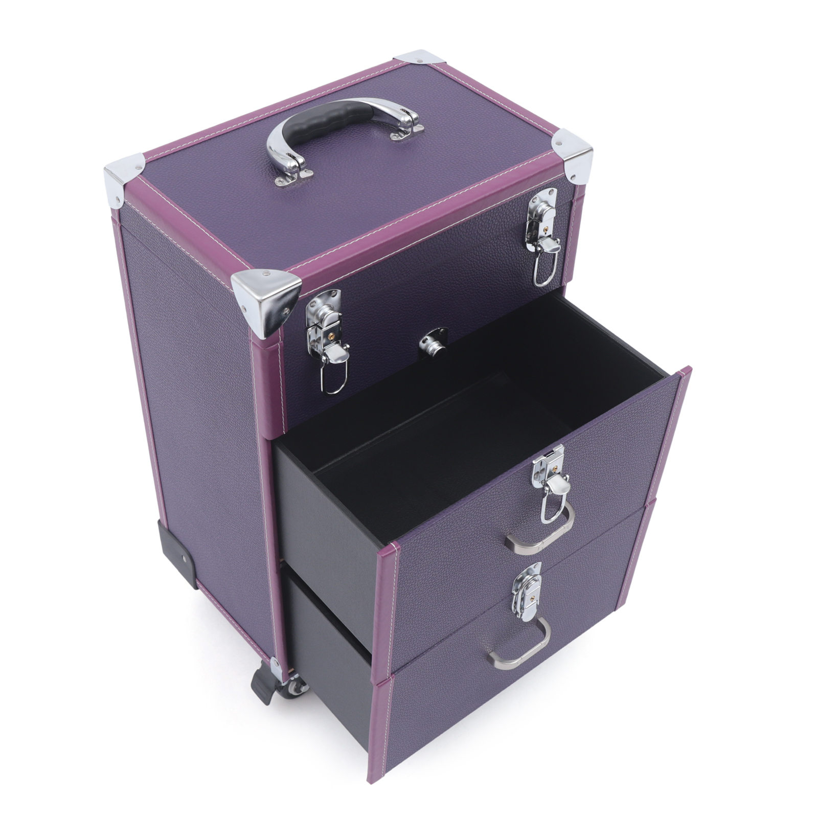 Make-up-Koffer mit Rollen, Roll-Make-up-Koffer, Nagellack-Organizer mit 4 Rollen, Lila Make-up-Koffer mit Rollen, Roll-Make-up-Koffer, Nagellack-Organizer mit 4 Rollen, Lila