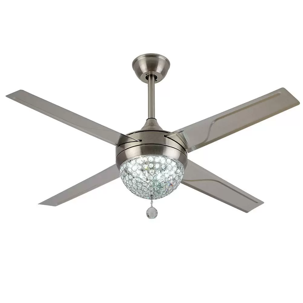 44'' LED Deckenventilator Mit Beleuchtung 4 Flügel Kronleuchter +Fernbedienung, Kristallleuchter Hängelampe