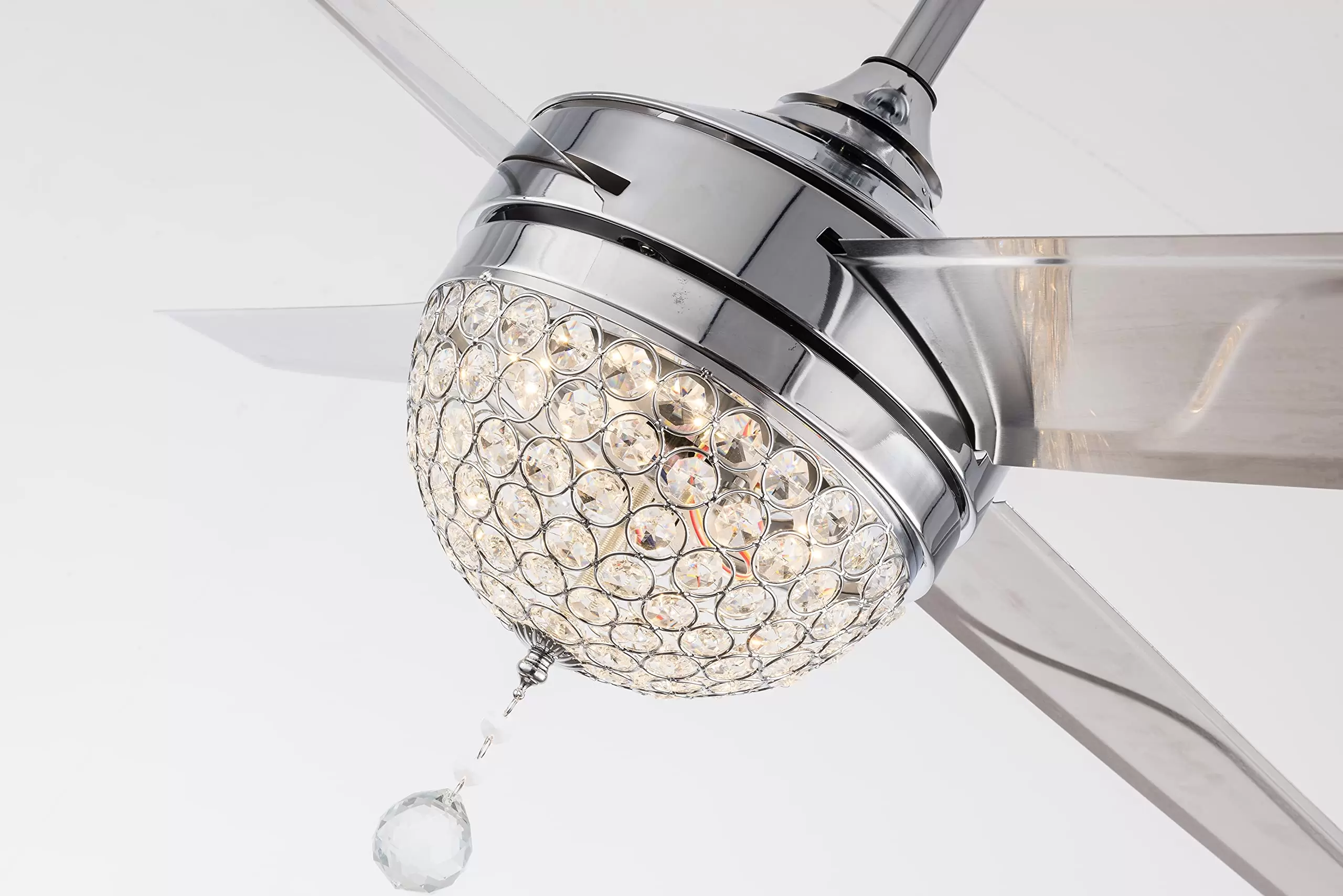 44'' LED Deckenventilator Mit Beleuchtung 4 Flügel Kronleuchter +Fernbedienung, Kristallleuchter Hängelampe