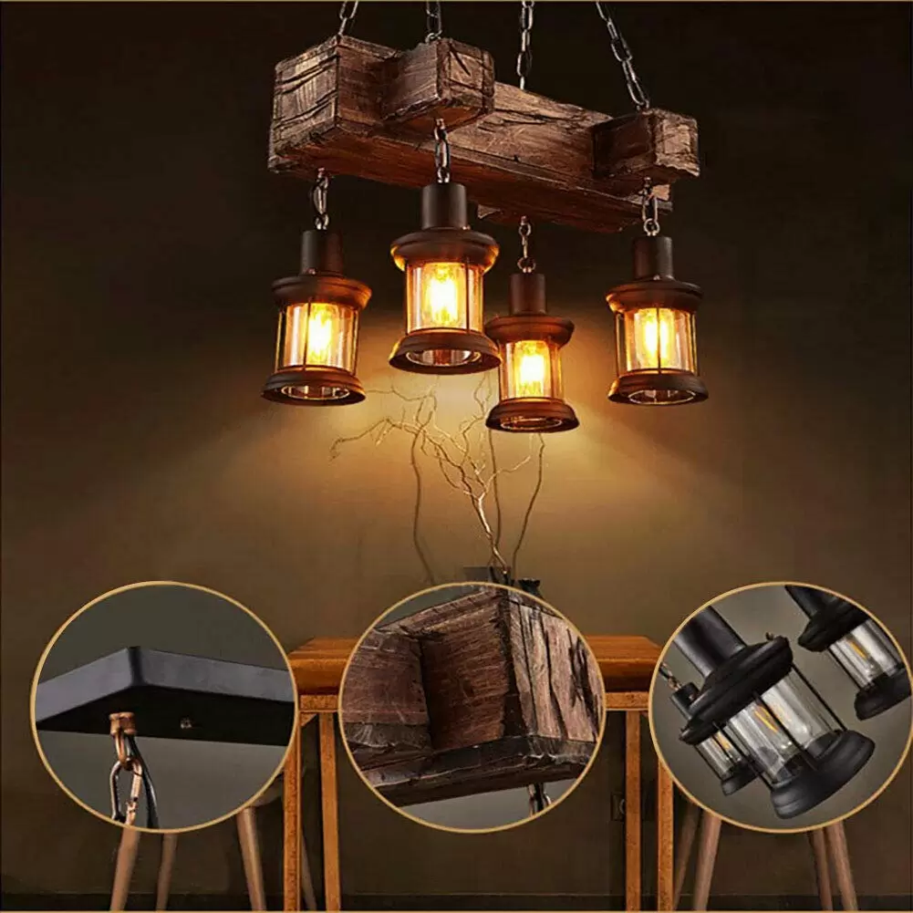 Vintage Industrielle Kreativ Holz Pendelleuchte 4 Lichter Metall Eisen Kronleuchter Vintage Industrielle Kreativ Holz Pendelleuchte 4 Lichter Metall Eisen Kronleuchter