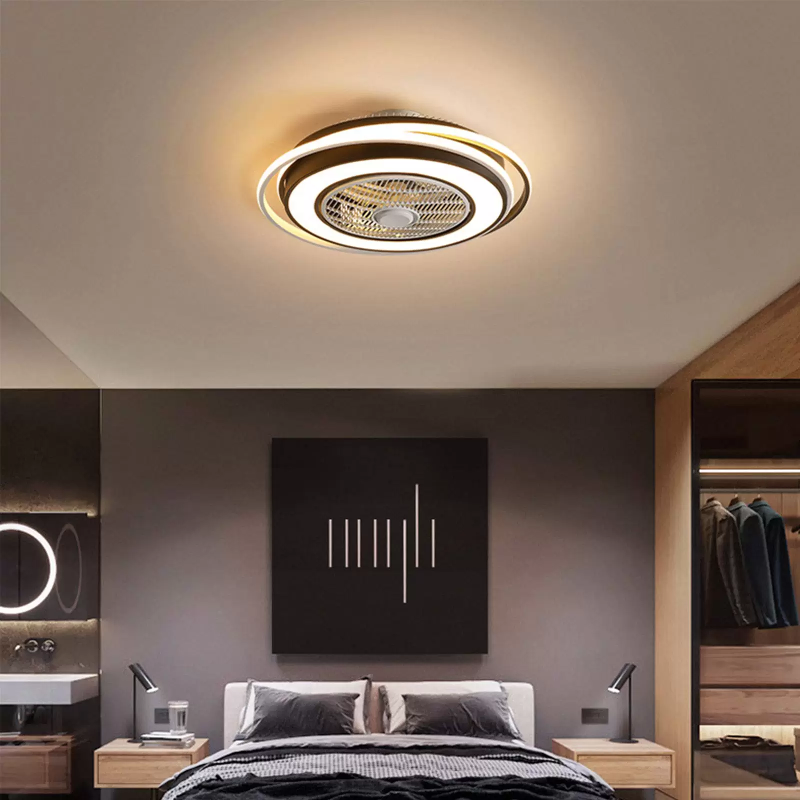 23 Zoll LED Licht Deckenleuchte + Fernbedienung 3 Farben Deckenventilator 3 Einstellbare Windgeschwindigkeit