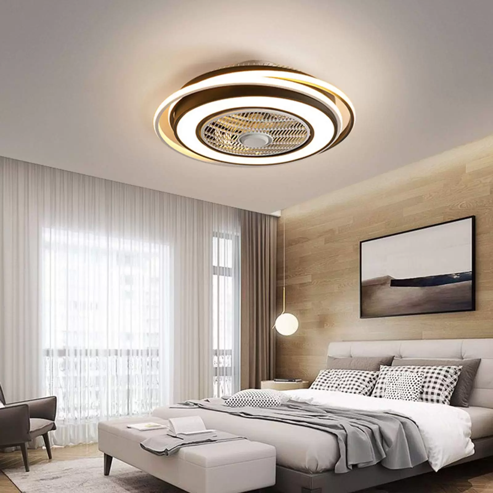 23 Zoll LED Licht Deckenleuchte + Fernbedienung 3 Farben Deckenventilator 3 Einstellbare Windgeschwindigkeit