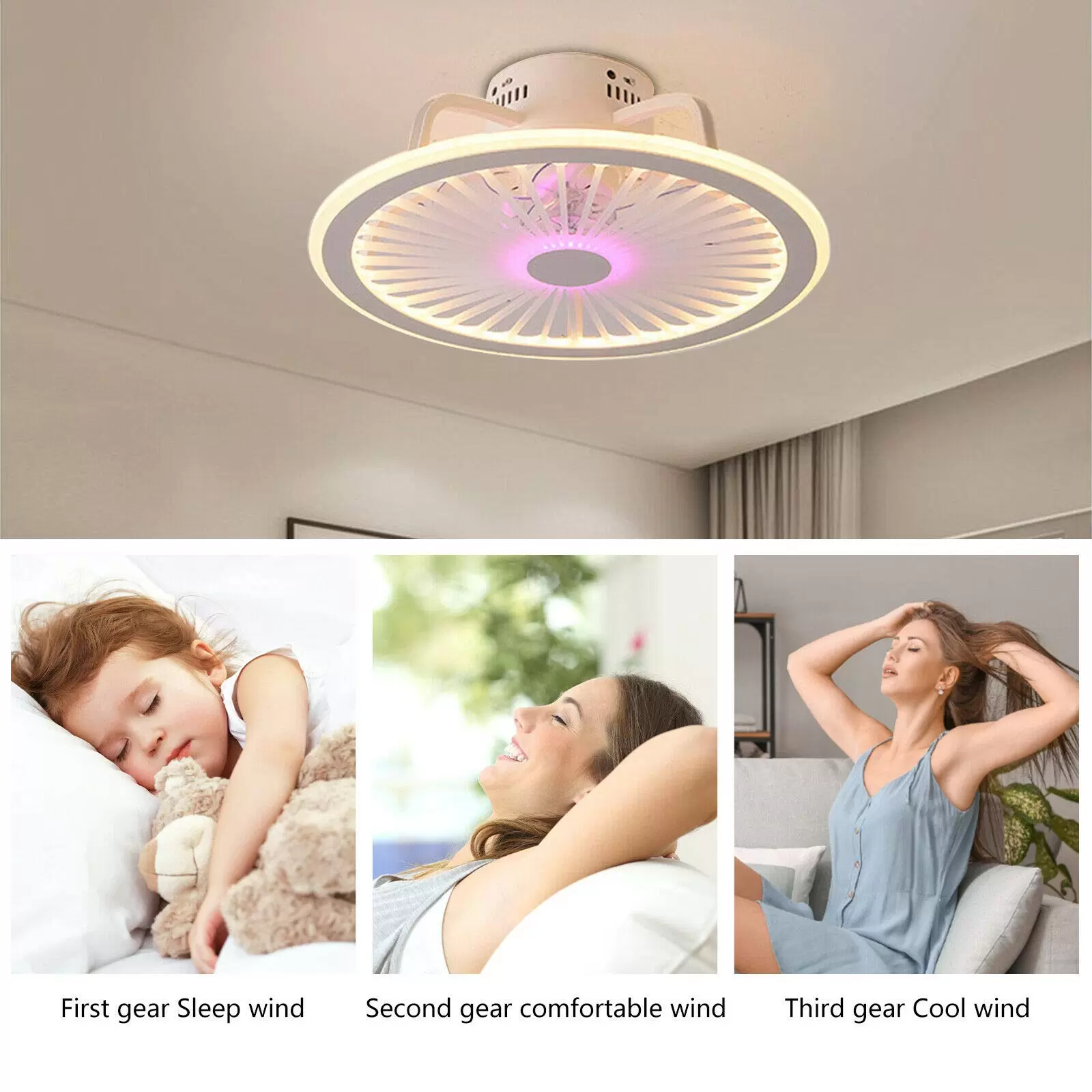 18.5 Zoll Deckenventilator mit Licht Lüfter Lampe Rosa LED Licht Chandelier 18.5 Zoll Deckenventilator mit Licht Lüfter Lampe Rosa LED Licht Chandelier