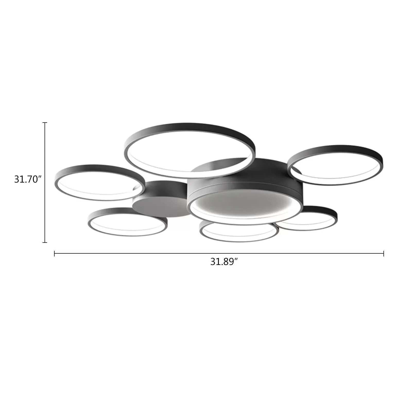 Moderne Kreativität LED Deckenleuchte mit 7 Ringen Mit der Fernbedienung Schwarz