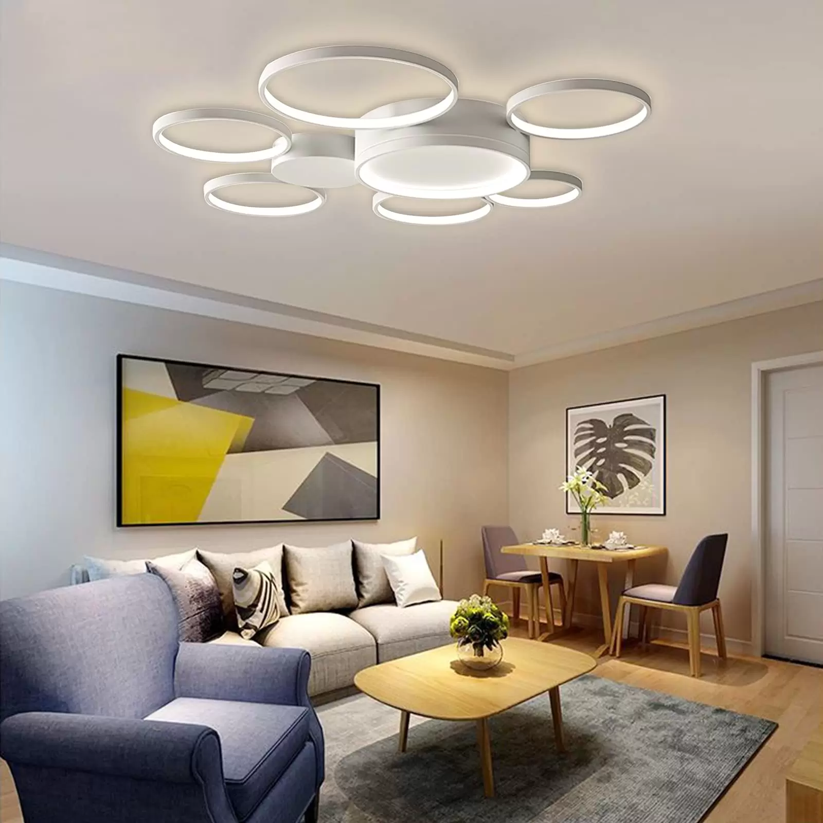 Moderne Kreativität LED Deckenleuchte mit 7 Ringen Mit der Fernbedienung Schwarz