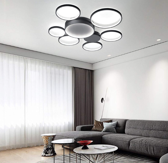 Moderne Kreativität LED Deckenleuchte mit 7 Ringen Mit der Fernbedienung Schwarz