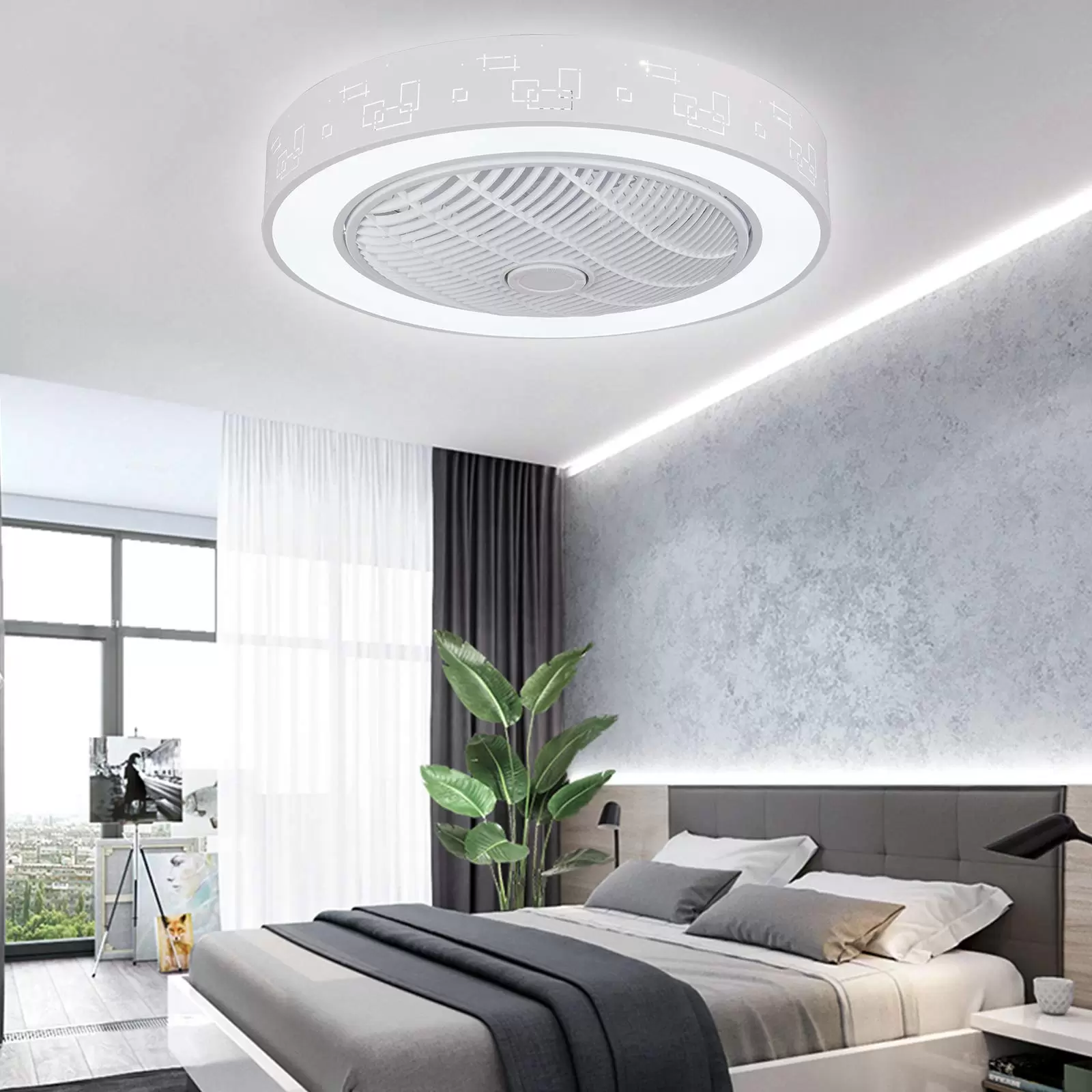Deckenventilator mit Beleuchtung und Fernbedienung, 23 Zoll Moderne Leise Ventilator Lampe
