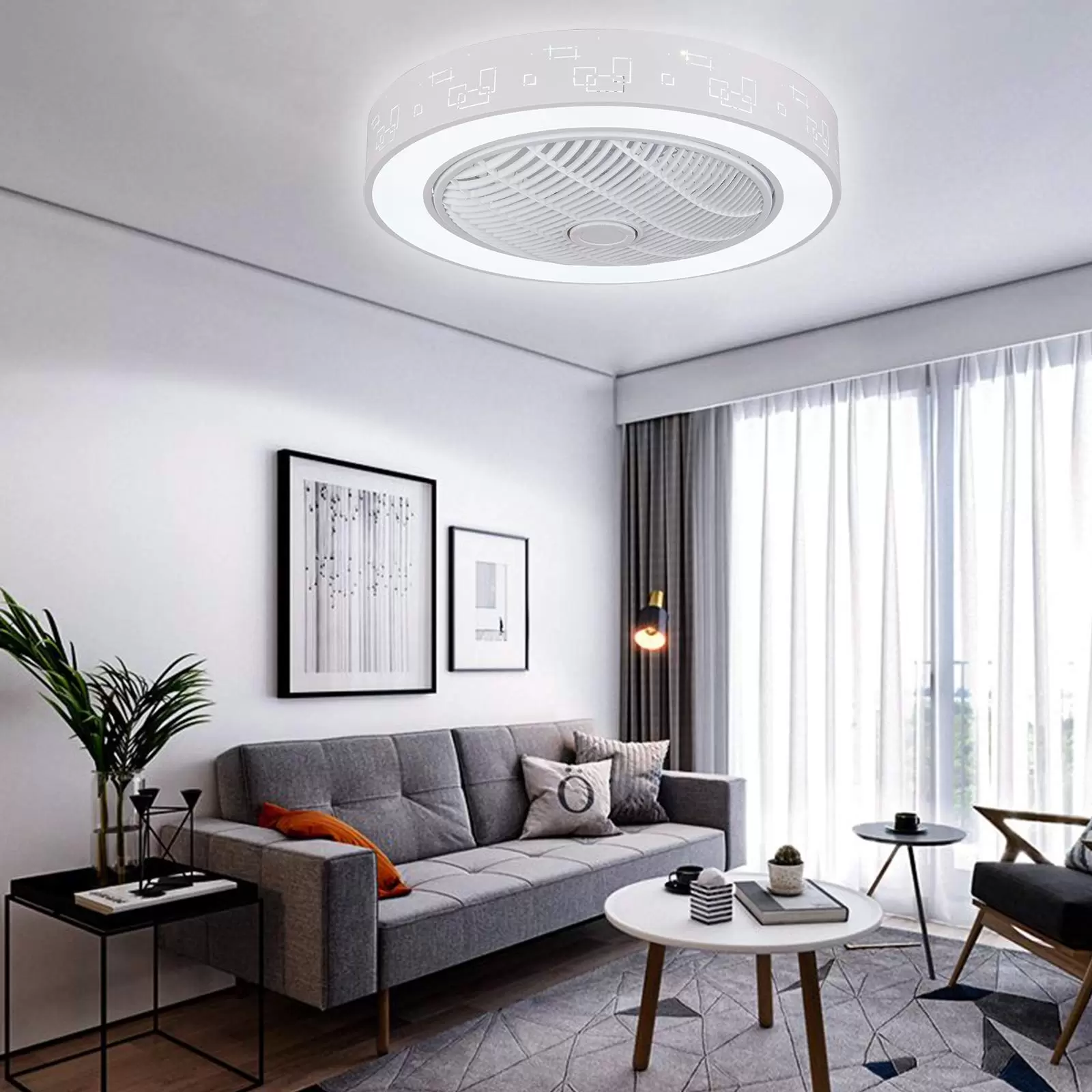 Deckenventilator mit Beleuchtung und Fernbedienung, 23 Zoll Moderne Leise Ventilator Lampe