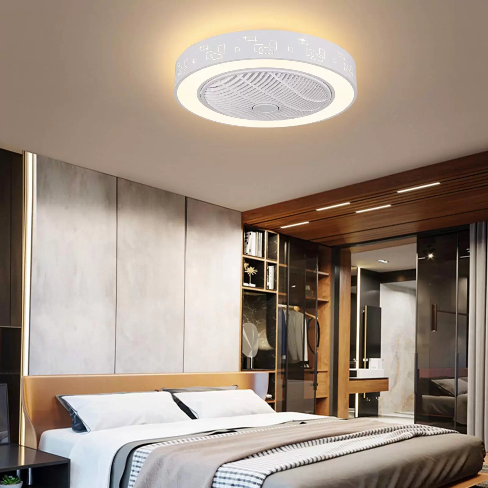 Deckenventilator mit Beleuchtung und Fernbedienung, 23 Zoll Moderne Leise Ventilator Lampe