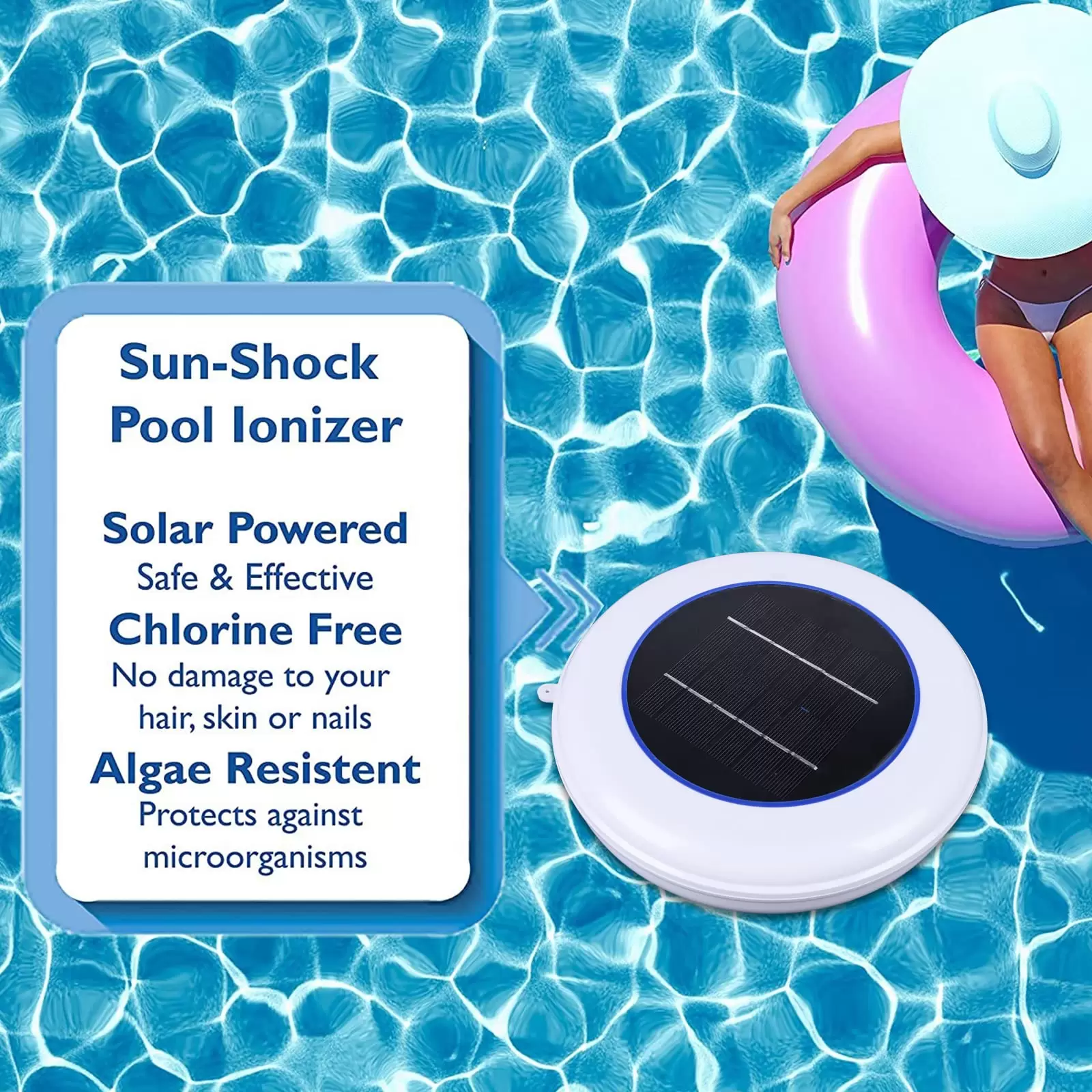 Solar Pool Ionisator, Silber Ionen Schwimmbad Reiniger Wasserreinigung mit Reinigungsbürste