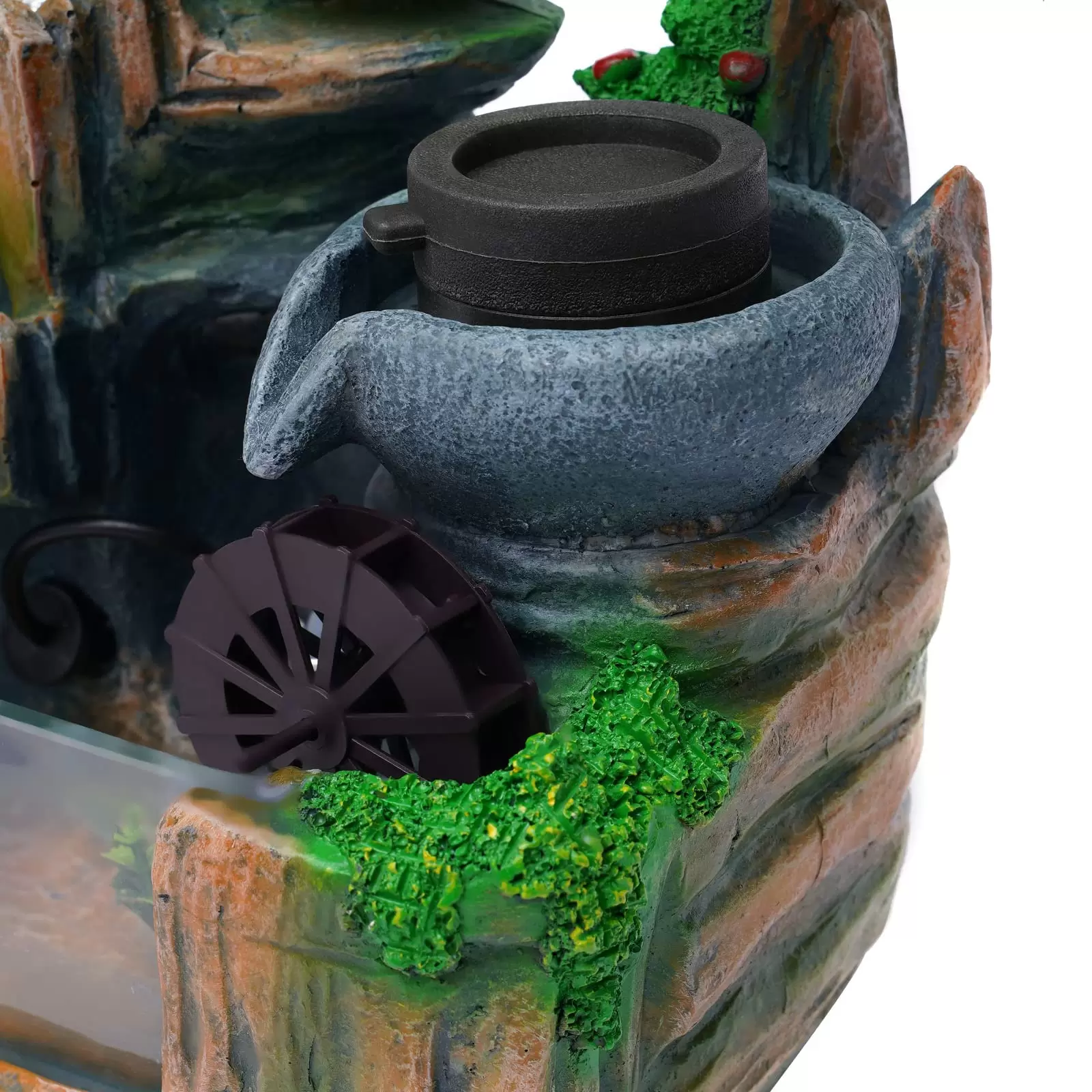 Zimmerbrunnen mit Nebel LED Beleuchtung, Tischbrunnen Zimmerbrunnen GartenAquariumHarz Desktop-Brunnen Zimmerbrunnen mit Nebel LED Beleuchtung, Tischbrunnen Zimmerbrunnen GartenAquariumHarz Desktop-Brunnen