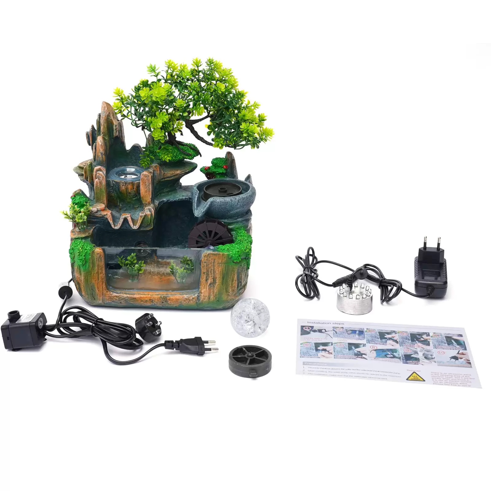 Zimmerbrunnen mit Nebel LED Beleuchtung, Tischbrunnen Zimmerbrunnen GartenAquariumHarz Desktop-Brunnen Zimmerbrunnen mit Nebel LED Beleuchtung, Tischbrunnen Zimmerbrunnen GartenAquariumHarz Desktop-Brunnen