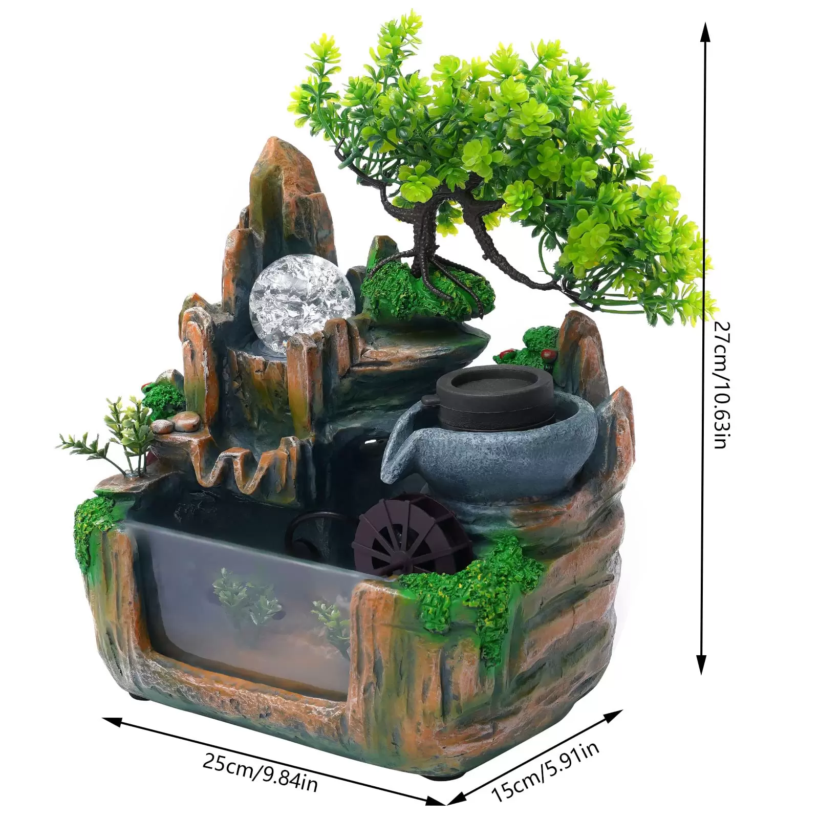 Zimmerbrunnen mit Nebel LED Beleuchtung, Tischbrunnen Zimmerbrunnen GartenAquariumHarz Desktop-Brunnen Zimmerbrunnen mit Nebel LED Beleuchtung, Tischbrunnen Zimmerbrunnen GartenAquariumHarz Desktop-Brunnen