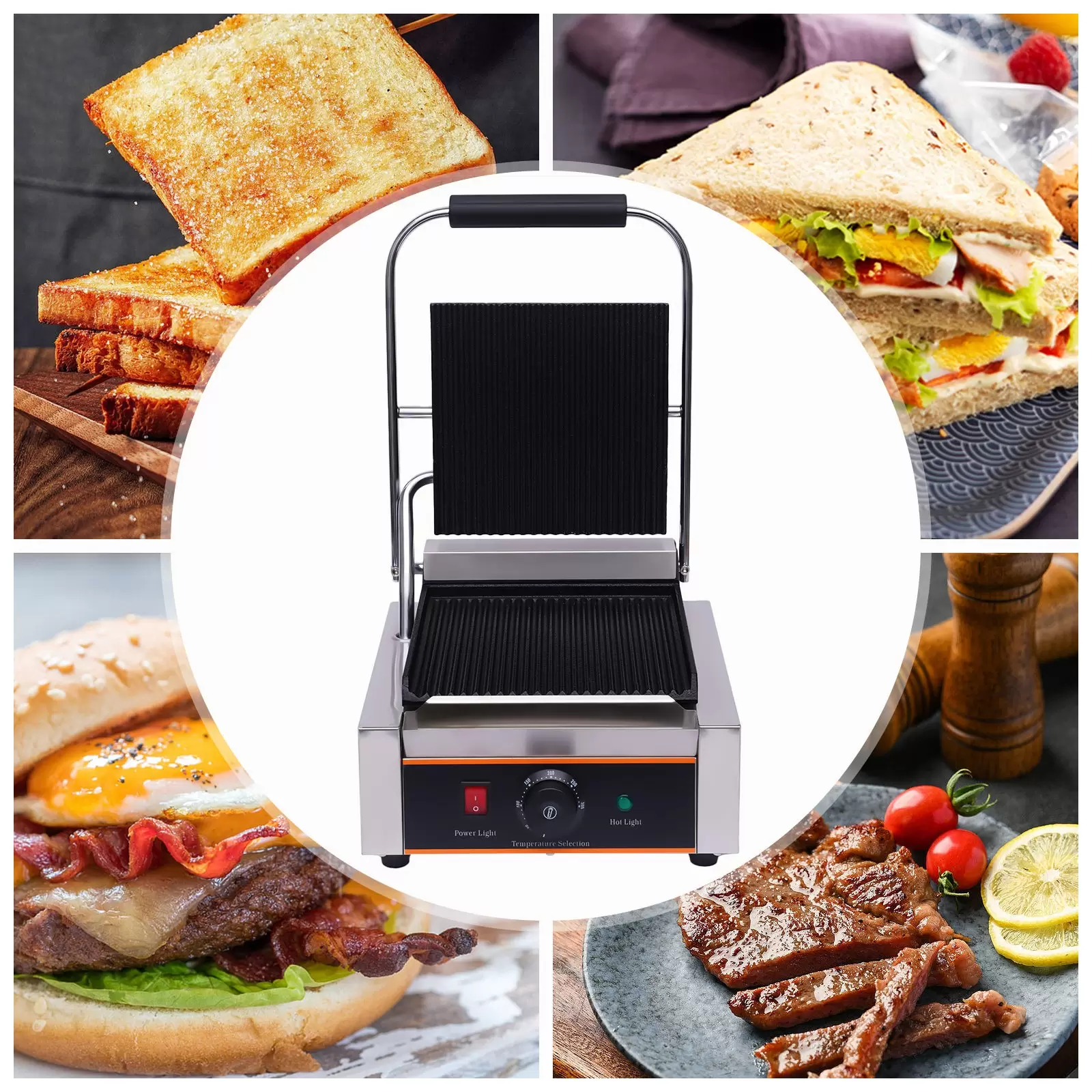 1800W Elektro Panini Grill Grillplatte 220V Sandwich Press Toastie Maker 0-300℃