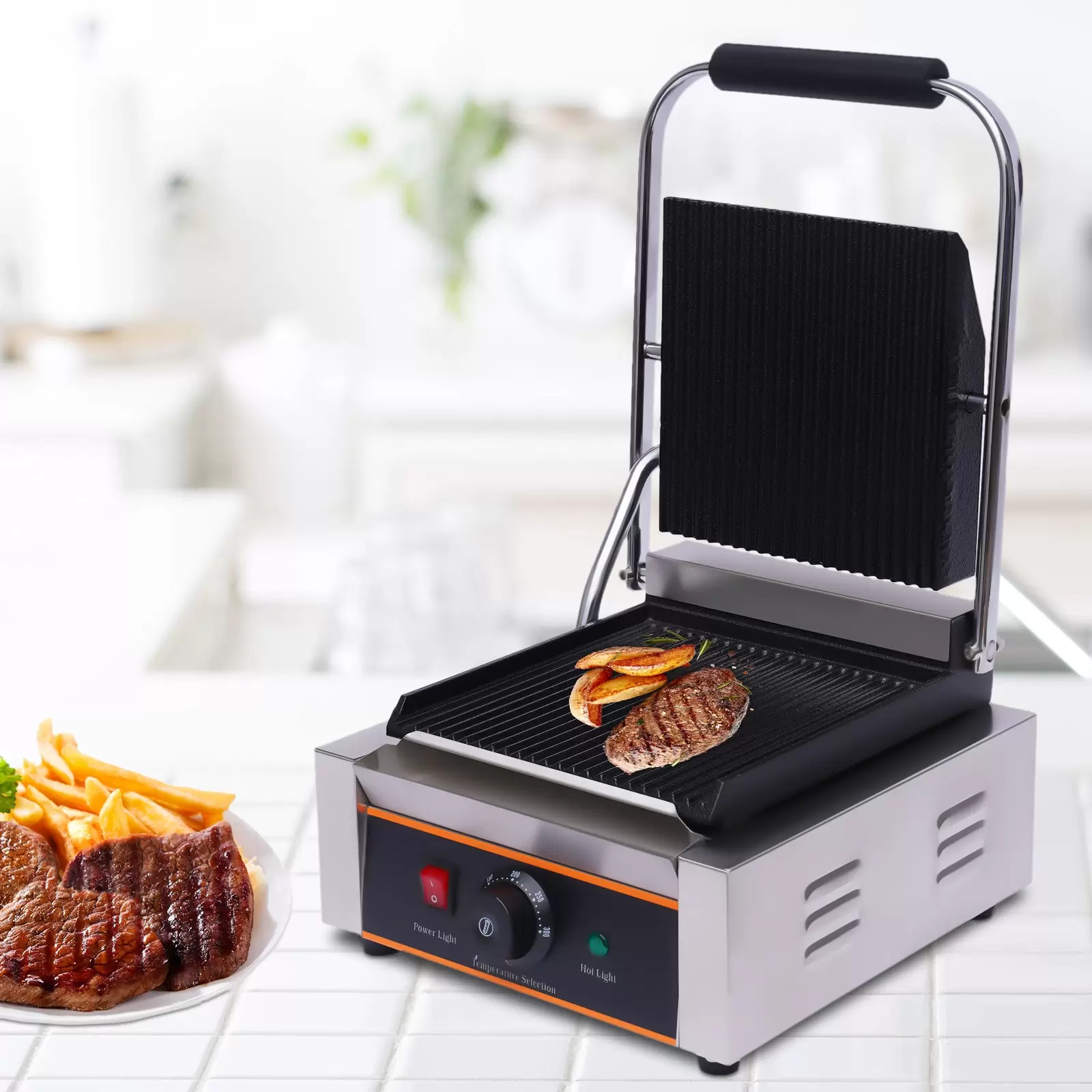 1800W Elektro Panini Grill Grillplatte 220V Sandwich Press Toastie Maker 0-300℃