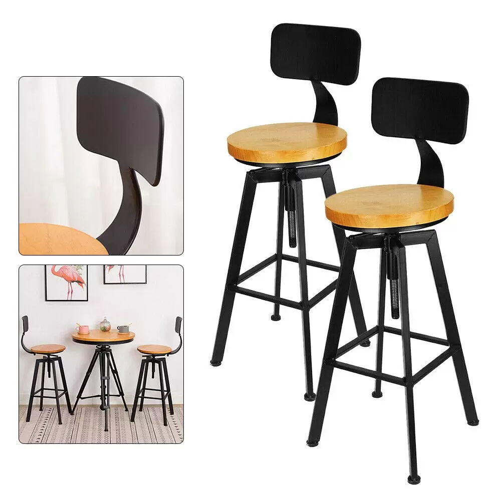2er Barhocker Barstühle mit Fußstütze Vintage Frühstücksbar