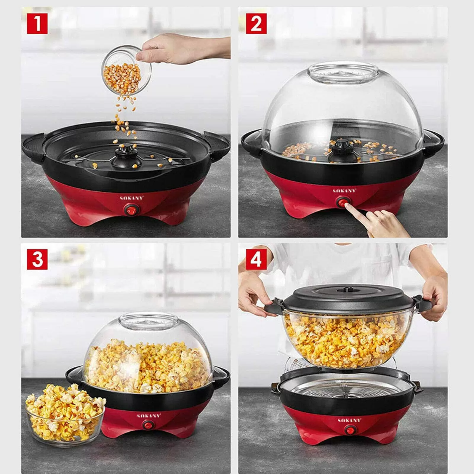 5 L Profi-Popcornmaschine 850W Heißöl Popcorn Maschine Maker Rot 220V