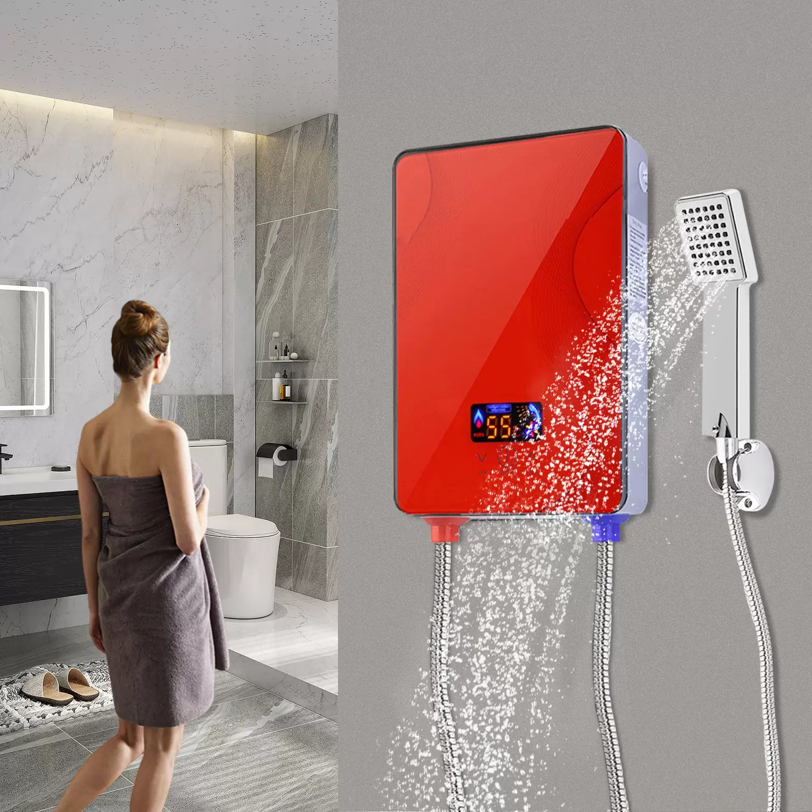 6500W Elektrischer Durchlauferhitzer Tankless Digital Warmwasserbereiter mit Übertemperaturschutz 6500W Elektrischer Durchlauferhitzer Tankless Digital Warmwasserbereiter mit Übertemperaturschutz