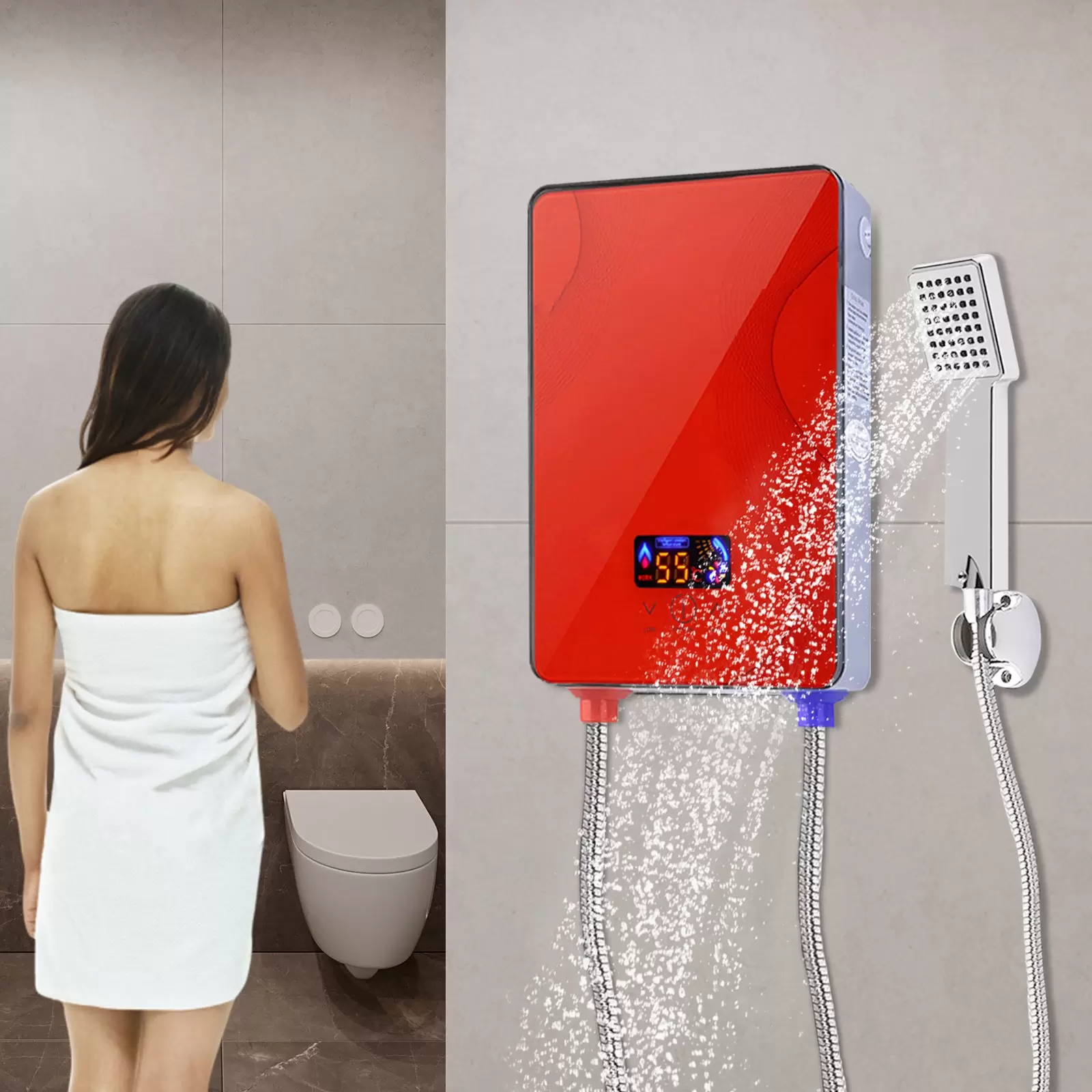 6500W Elektrischer Durchlauferhitzer Tankless Digital Warmwasserbereiter mit Übertemperaturschutz 6500W Elektrischer Durchlauferhitzer Tankless Digital Warmwasserbereiter mit Übertemperaturschutz
