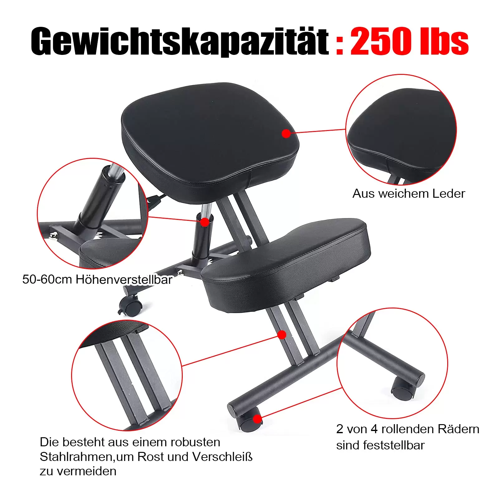 Ergonomischer Kniender Stuhl Höhenverstellbarer Hocker Kniender Chair mit Rollen Ergonomischer Kniender Stuhl Höhenverstellbarer Hocker Kniender Chair mit Rollen