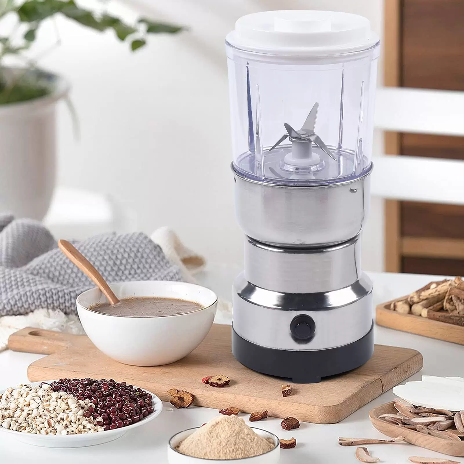 CNCEST Elektrische Getreidemühle aus rostfreiem Stahl Kräuterpulverisierer für Kaffeebohnen Nüsse
